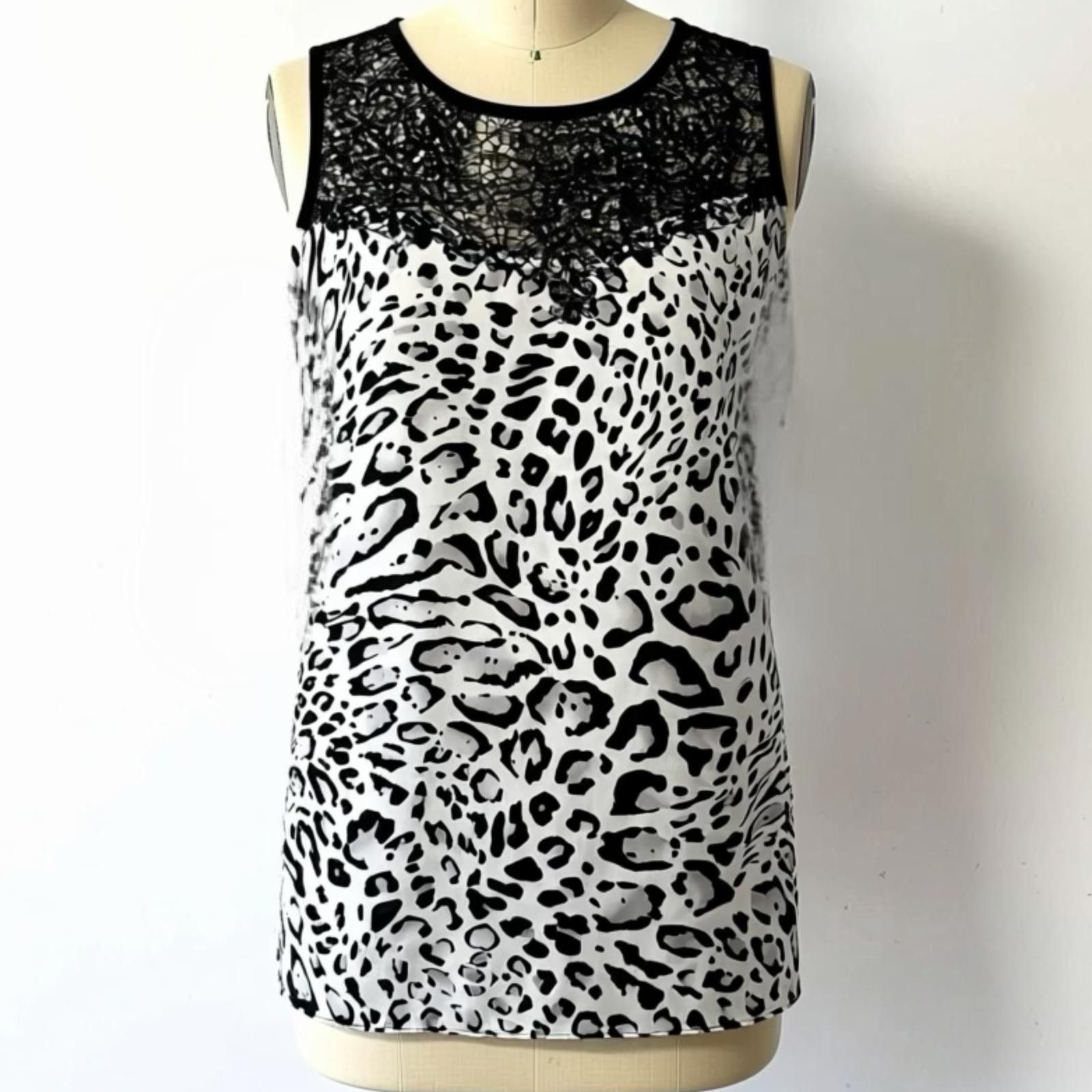 Other Cache Black and White Leopard Print Sleeveless Top Size L Size L / US 10 / IT 46 - 1 Thumbnail