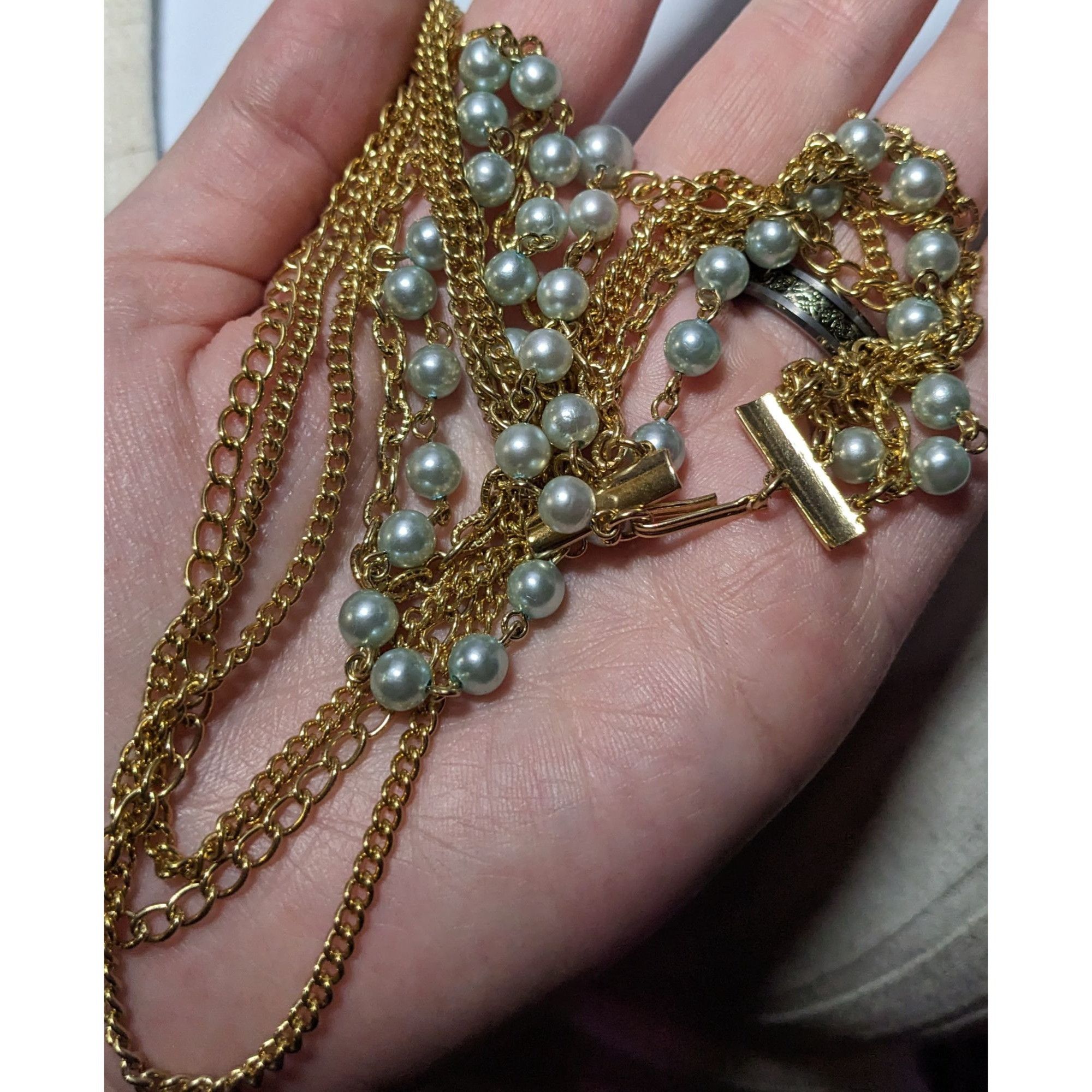 Other Vintage Pastel Blue And Gold Multilayer Necklace Size ONE SIZE - 9 Thumbnail