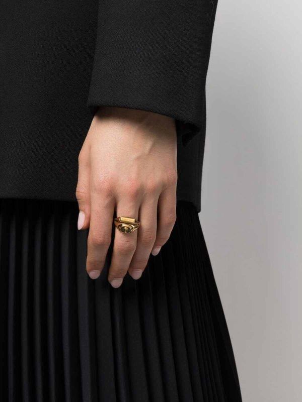 Alexander McQueen o1loc1c0625 Size:OS/ Skull-Detail Logo Ring in Gold Size ONE SIZE - 3 Thumbnail