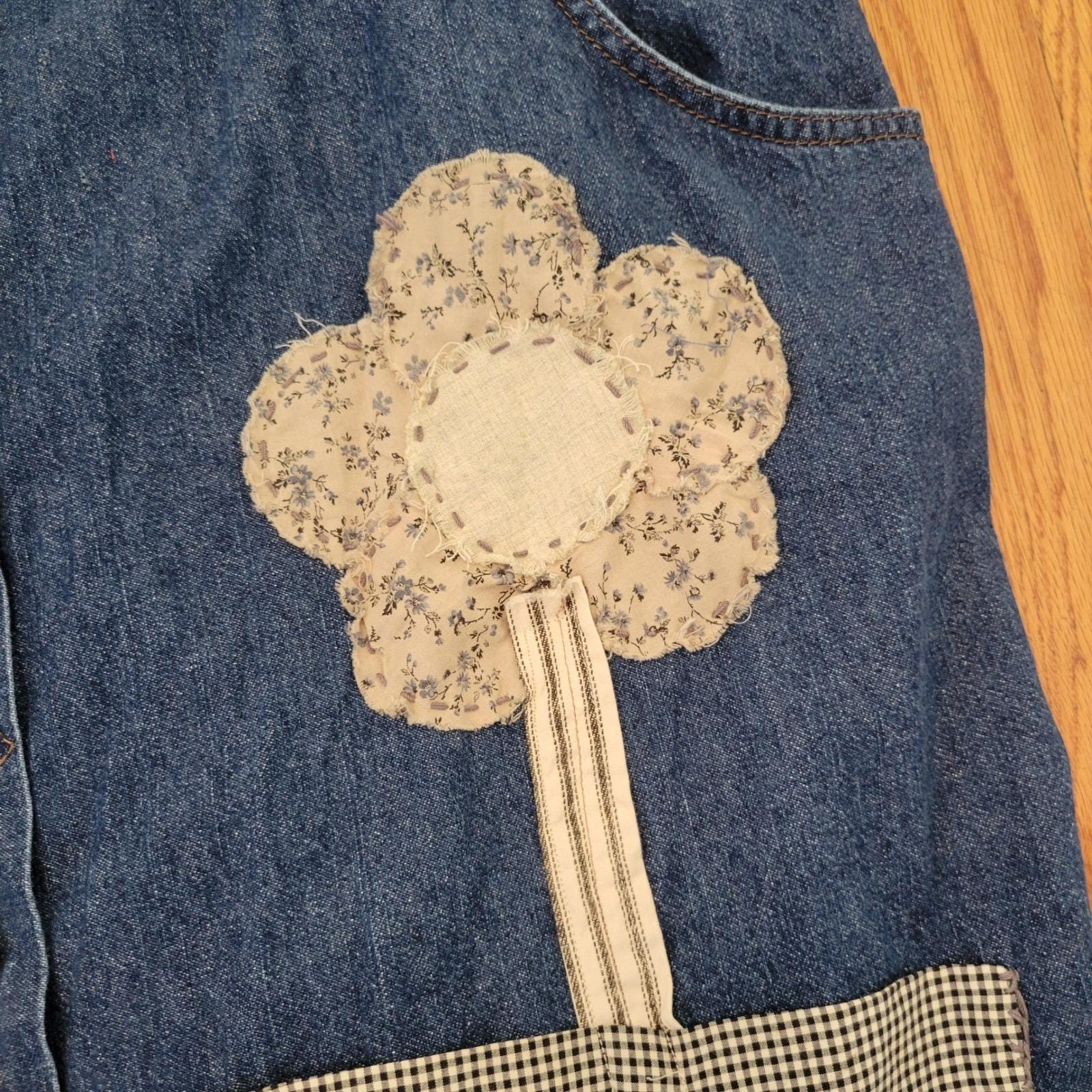 Lee Lee Denim Jumper Dress Overalls Cottagecore Patchwork 2X Size XXL / US 16-18 / IT 52-54 - 6 Thumbnail