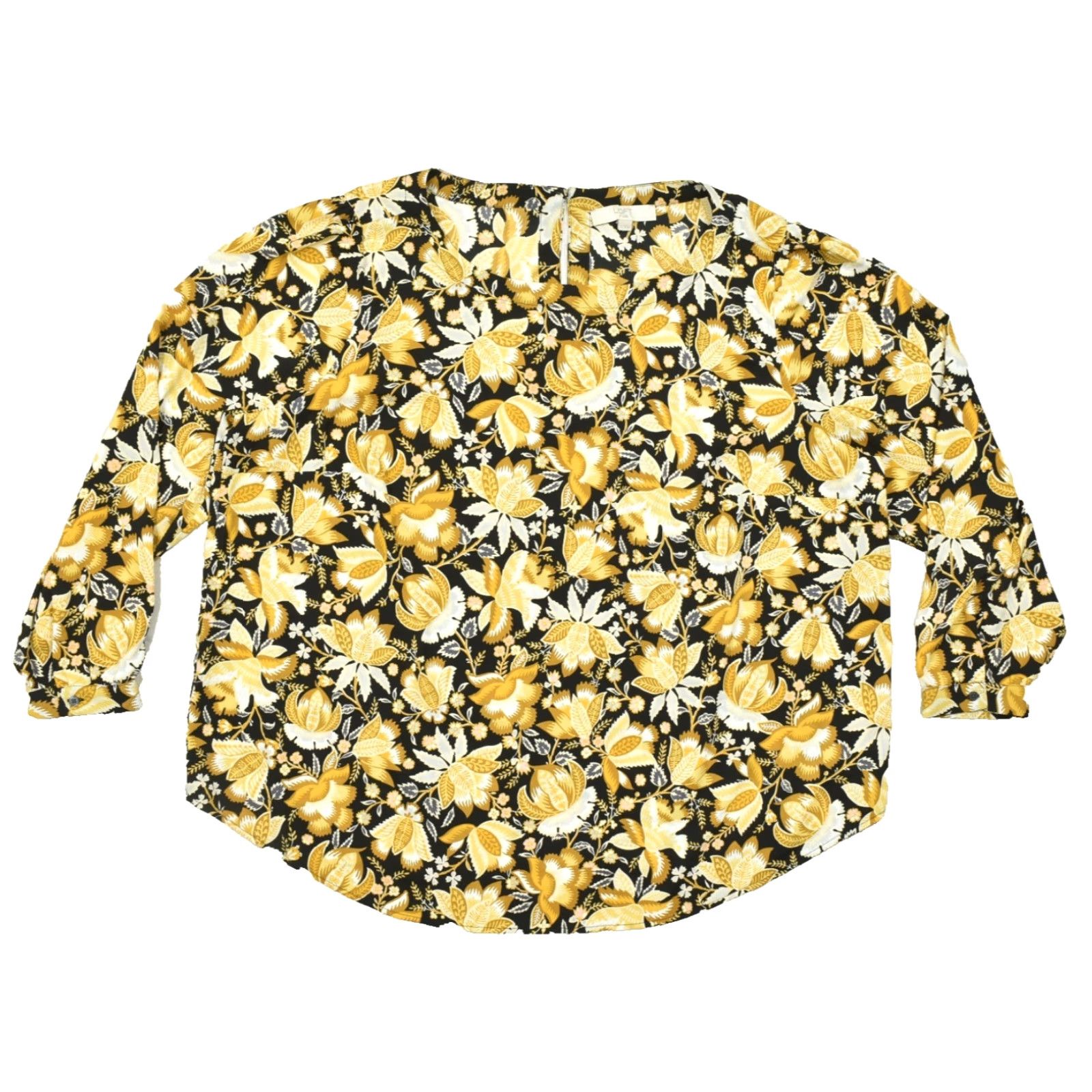 Loft VINTAGE? No — Loft PLUS Blouse Womens Size 22 Yellow Floral Long Sleeve Crew Neck Keyhole Lightweight Polyester Shirt Size 3XL / US 20-22 - 2 Thumbnail