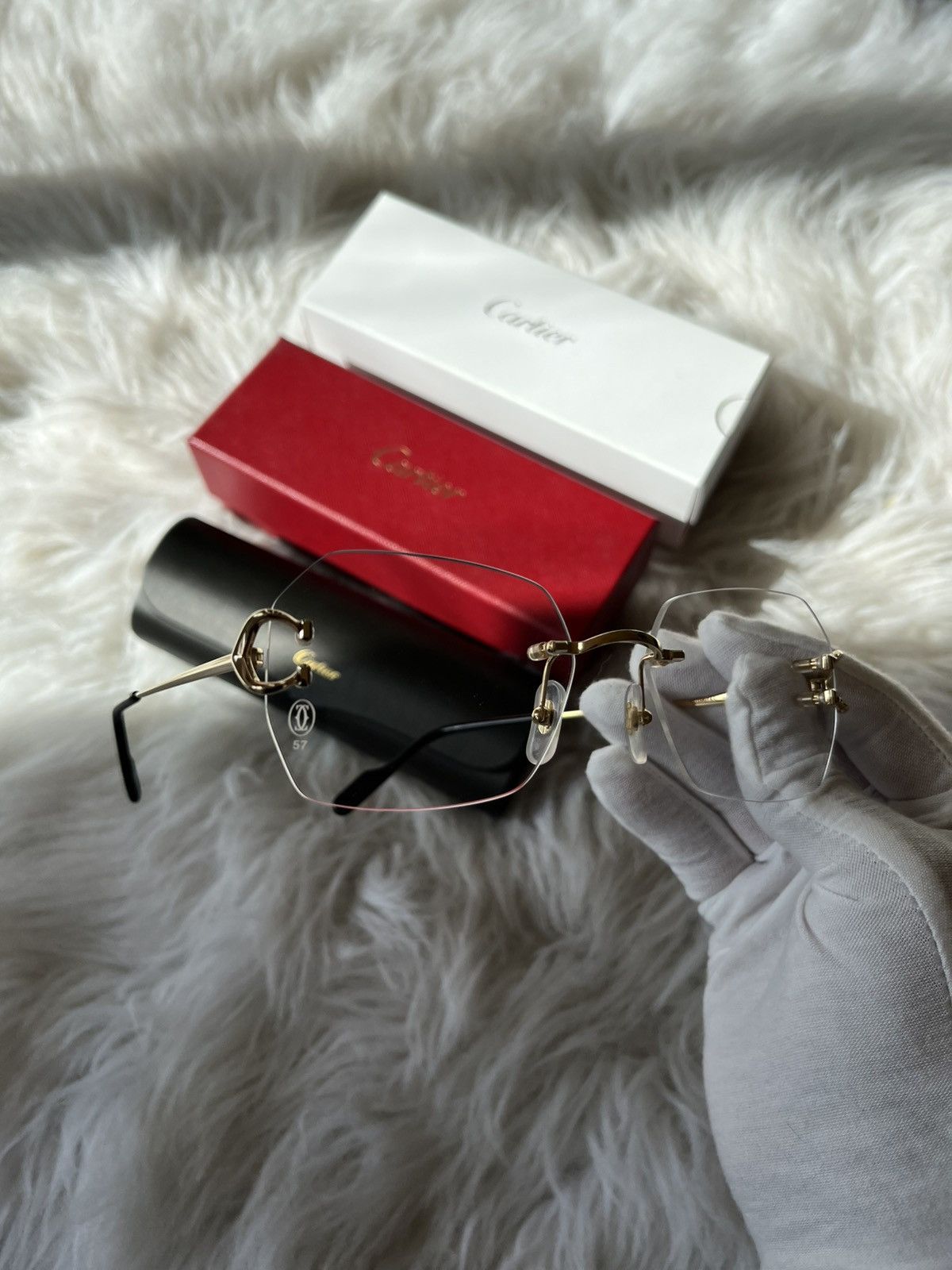 Cartier Cartier Big C’s Decor Clear Frame Gold Glasses Size ONE SIZE - 1 Thumbnail