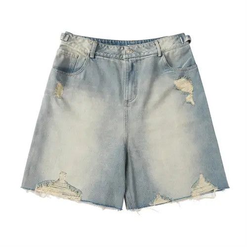 Japanese Brand × Jean Men's punk distressed loose washed ripped denim shorts Size US 32 / EU 48 - 1 Thumbnail