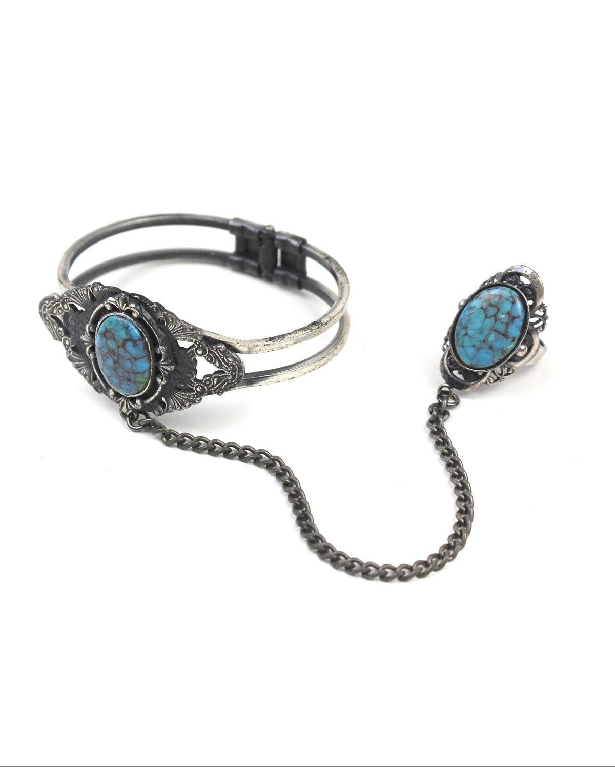 Vintage 2000S JAPANESE MADE BOHO TURQUOISE HAND CUFF & RING Size ONE SIZE - 8 Thumbnail