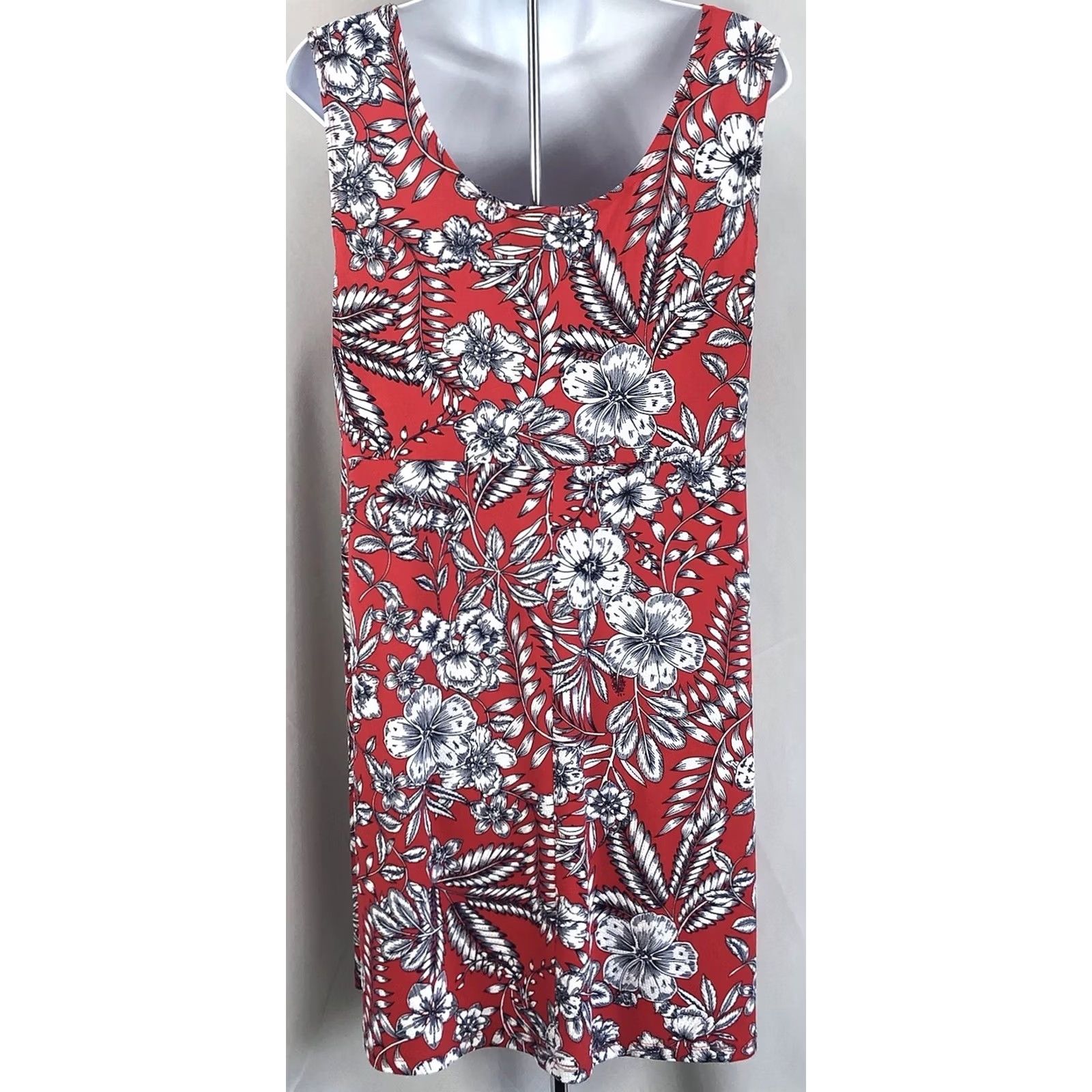Vintage NWT Sleeveless Tank Dress 14P Red Floral Tropical Pleated Above Knee CoconutGirl Size XL / US 12-14 / IT 48-50 - 3 Thumbnail