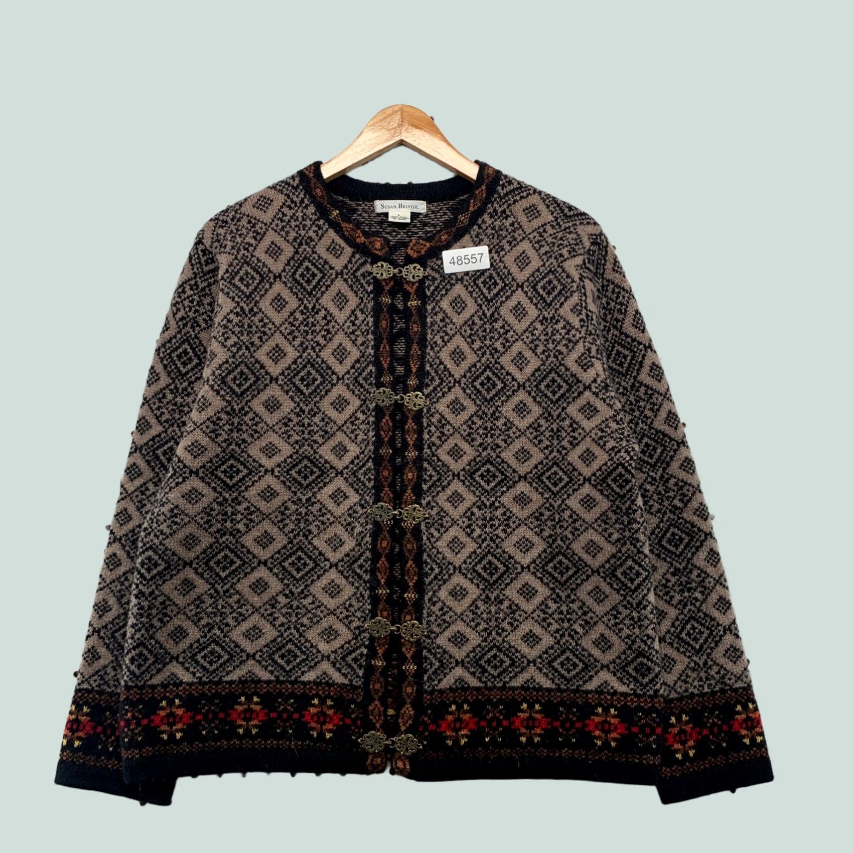 Vintage VINTAGE Susan Bristol Cardigan Sweater Womens Large Brown 90s Wool Metal Toggle Cardigan Womens Large Brown 90s Wool Metal Toggle Size L / US 10 / IT 46 - 1 Thumbnail
