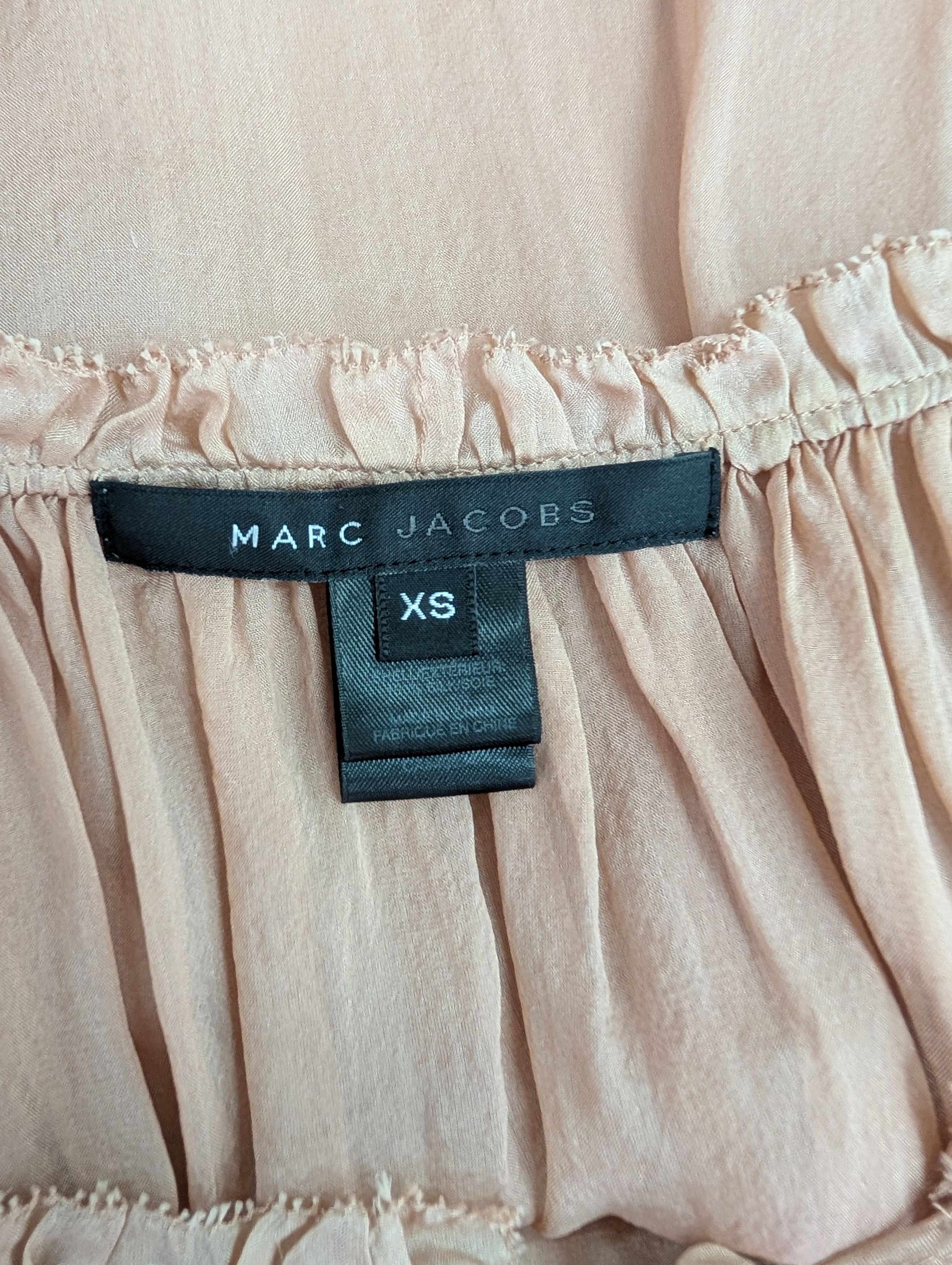 Marc Jacobs Salmon Pink Sheer Top with Drawstring Collar and Mid Sleeves Size XS / US 0-2 / IT 36-38 - 4 Thumbnail