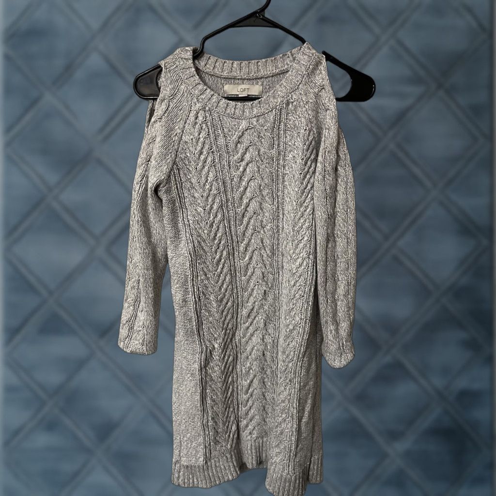 Loft LOFT Dress Sweater Women S Grey Cable Knit Long Sleeve Cold Shoulder Knit Dress Knee Length Maroon? (Wait) Size S / US 4 / IT 40 - 1 Thumbnail