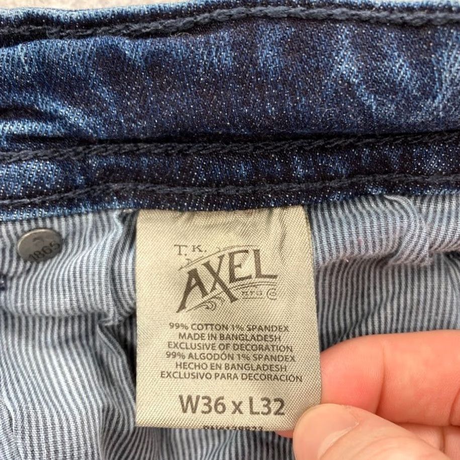 Denime TK Axel Jeans Mens 36x30 Slim Fit Dark Wash Blue Stretch Denim Bootcut Pants Size US 36 / EU 52 - 5 Thumbnail