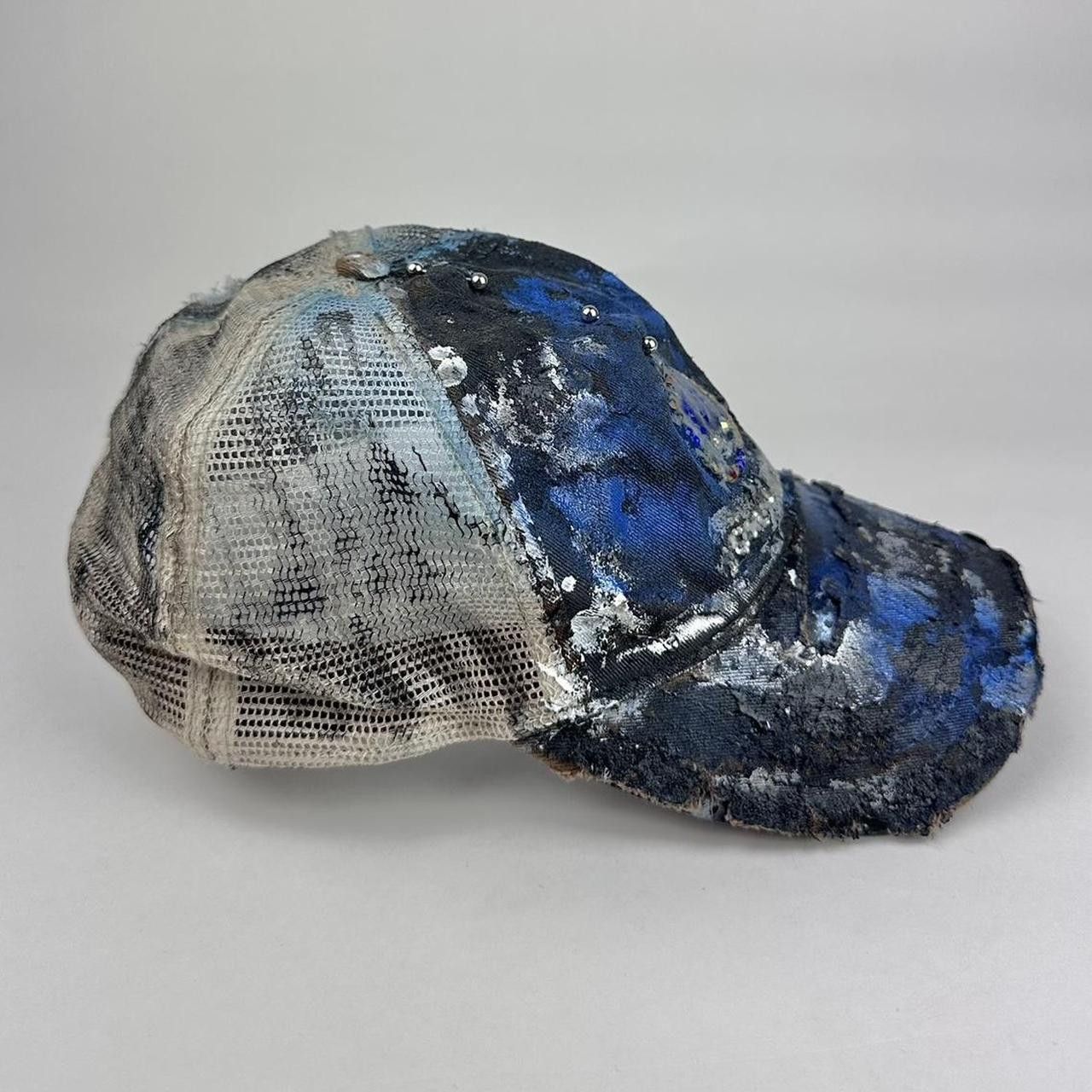 John Deere ASTROBOI* Black & Blue Distressed Pierced Rhinestone Hat Size ONE SIZE - 4 Thumbnail