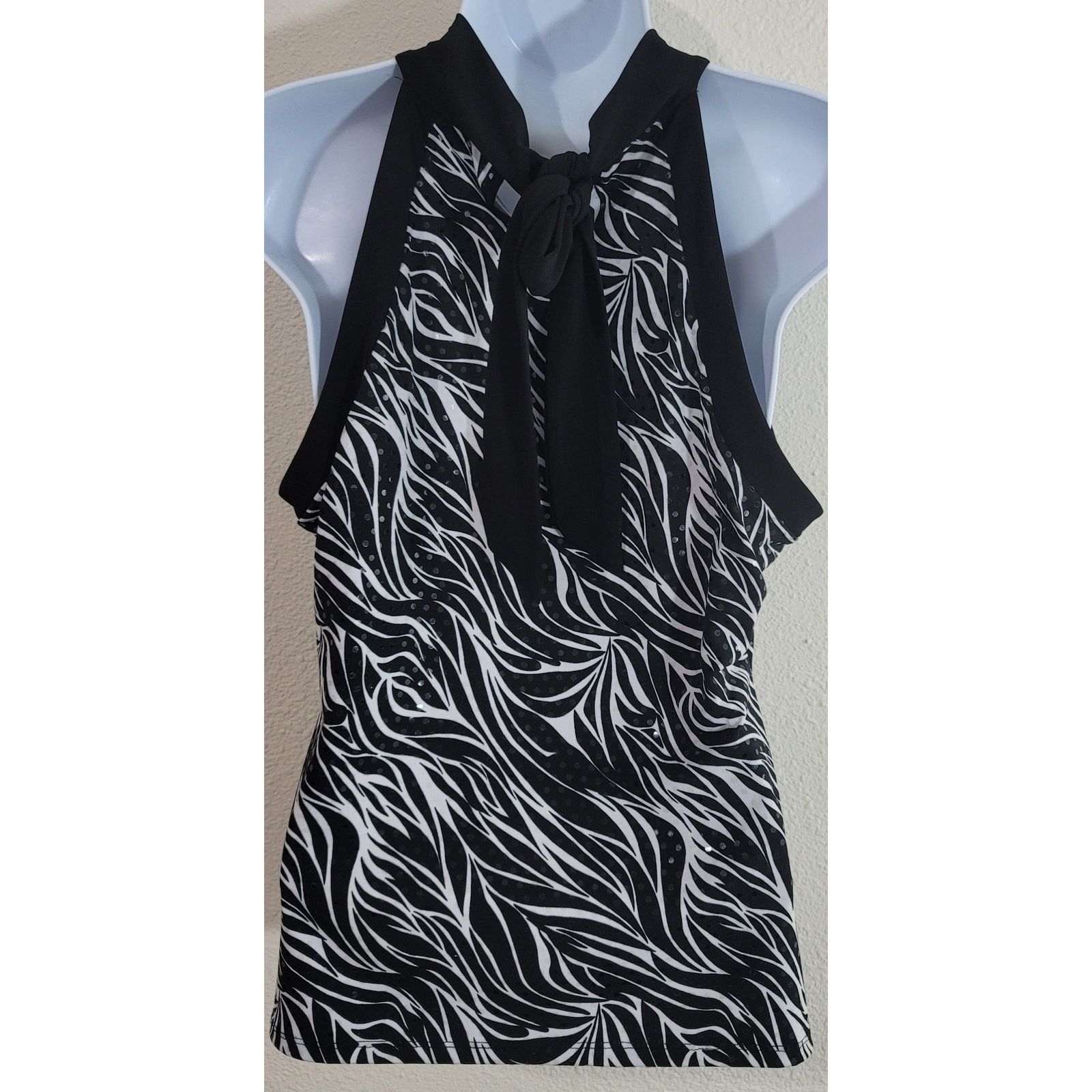 Other Style & Co. Black White Animal Print Halter Top Small Sequin Size S / US 4 / IT 40 - 2 Thumbnail