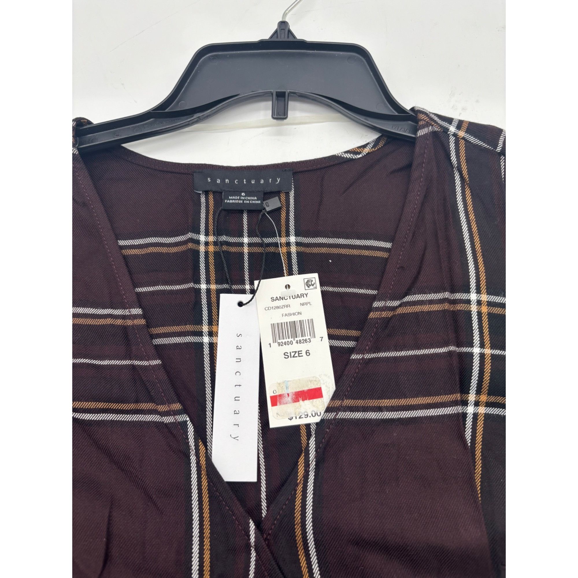 Sanctuary SANCTUARY Upbeat Faux-Wrap Long Sleeved Plaid Dress, Brown, Size M / US 6-8 / IT 42-44 - 8 Thumbnail