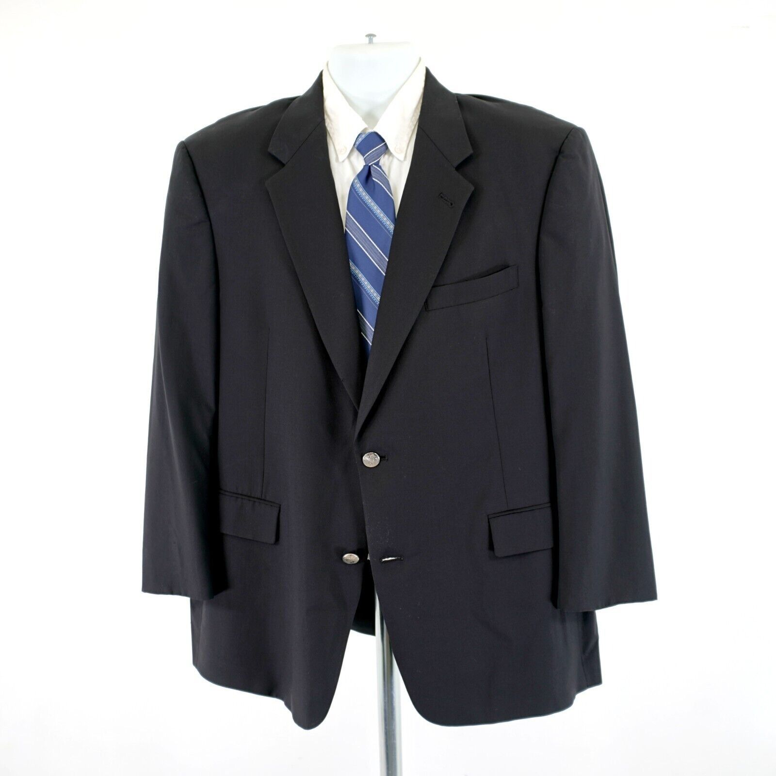 Hart Schaffner Marx DAMAGED Hart Schaffner Marx Black Wool 44R Blazer 2 Silver B Size 44R - 6 Thumbnail