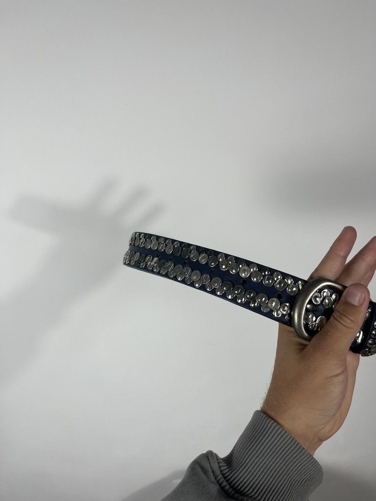 Vintage Blue Leather Belt with Silver Metal Studs Punk Rock Style Size ONE SIZE - 9 Thumbnail