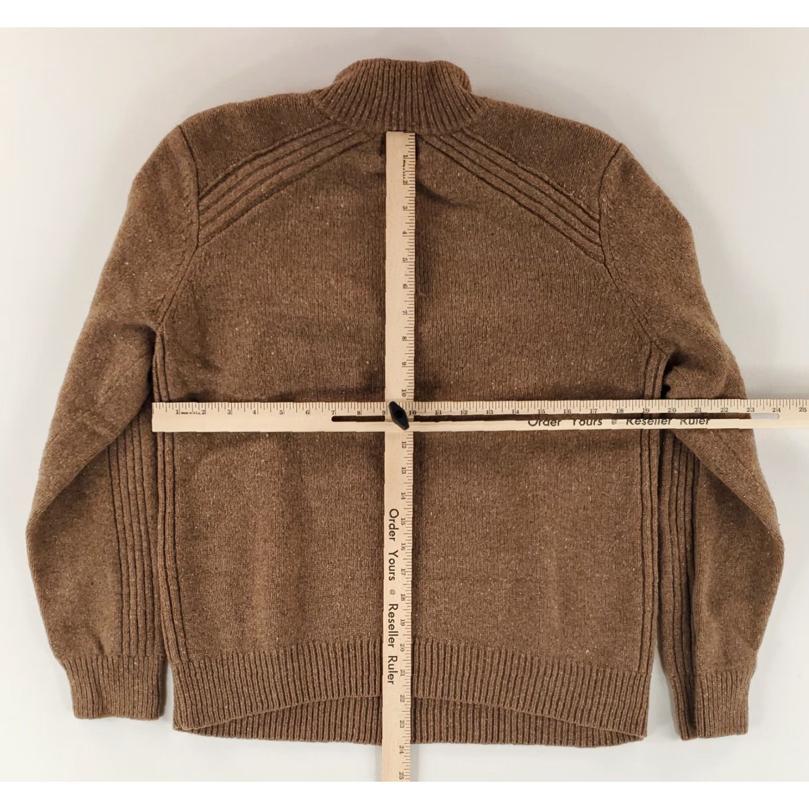 LL Bean Sweater 100% Merino Wool Pocket Brown 1/4 Zip Mens M