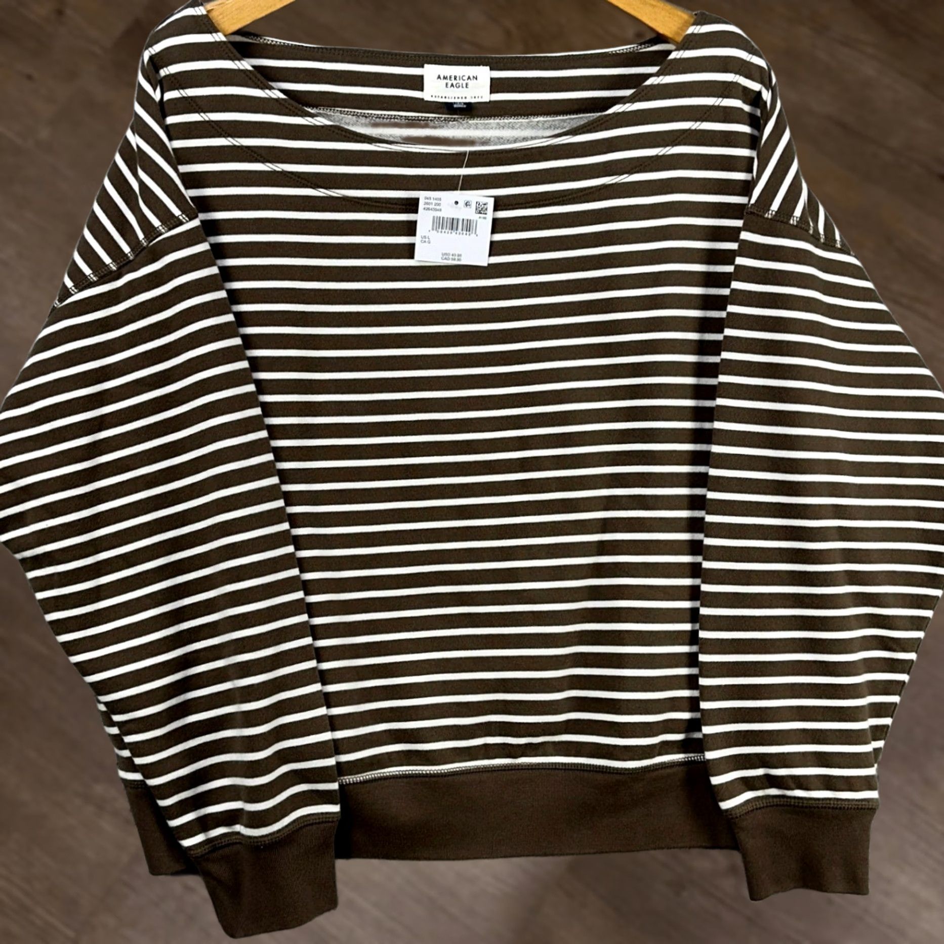 Vintage VINTAGE American Eagle Sweater Women Large Brown White Stripes Boat Neck Long Sleeve NEW Size L / US 10 / IT 46 - 1 Thumbnail