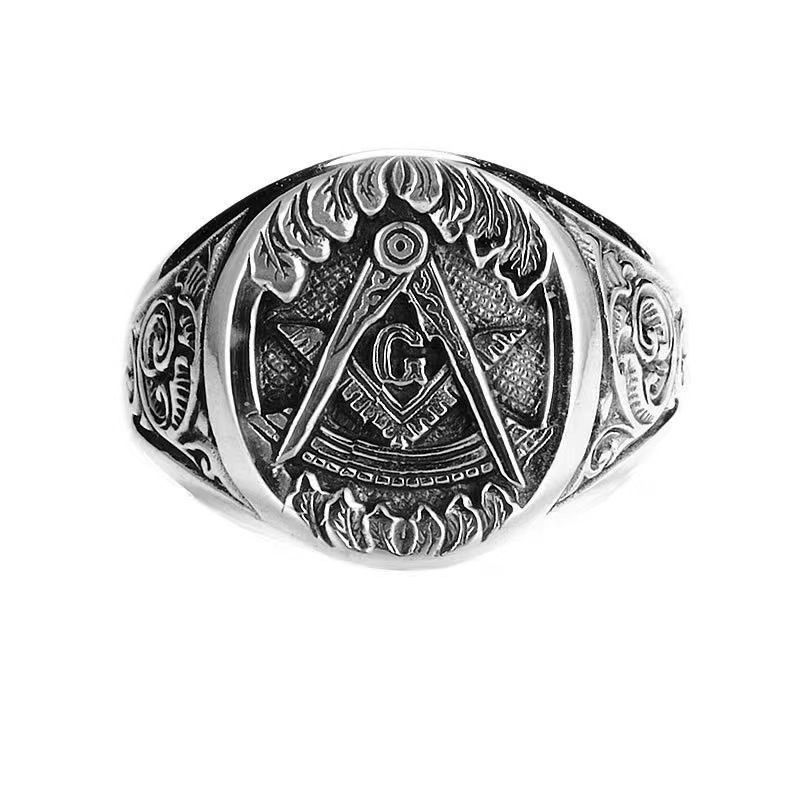 Jewelry Freemasonry Vintage Jewelry Rings Open Size Chrome Ring Size ONE SIZE - 4 Thumbnail