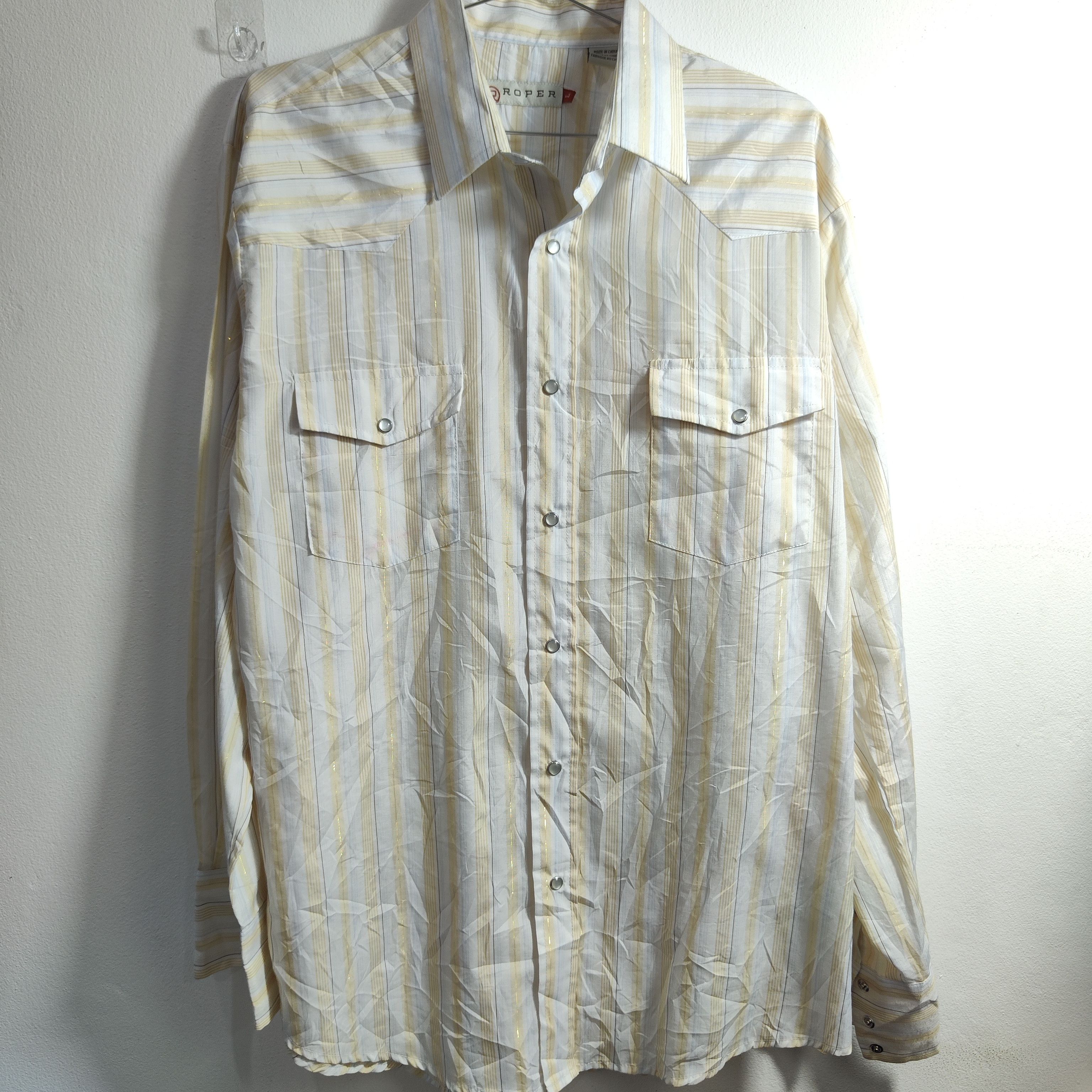 Roper Roper Western shirt mens White/Mustard Size Large Pearl snap Size US XL / EU 56 / 4 - 1 Thumbnail