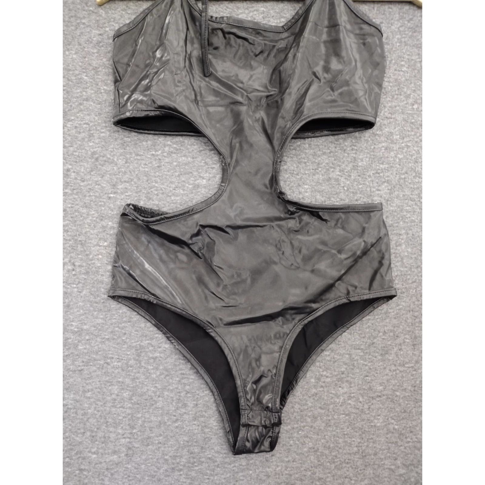 Vintage Codigo Women's One Piece Swimsuit Black Faux Leather Cut Out Sides Size M Size ONE SIZE - 3 Thumbnail