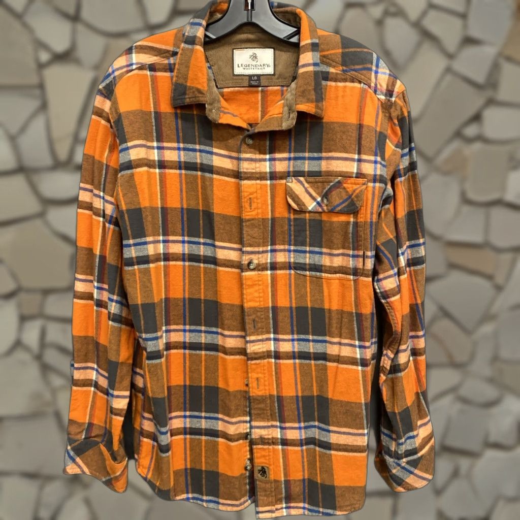 VINTAGE Legendary Whitetails Flannel Shirt Men L Orange Blue Shirt Long Sleeve Button-Up Adult Size L Blue Edition Mens