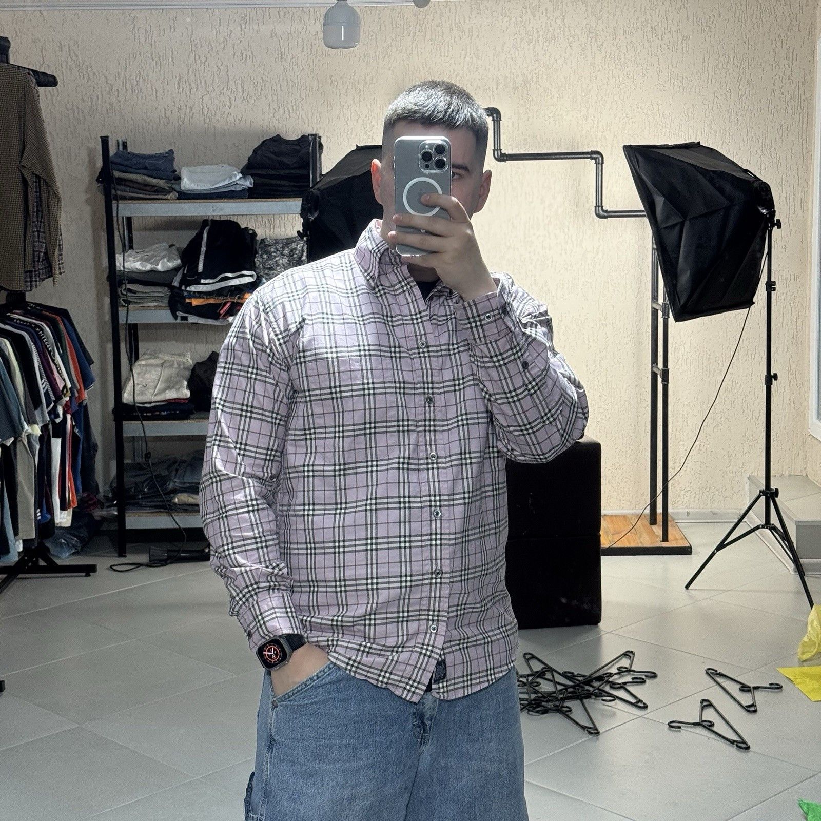 Burberry Burberry Check Shirt Made in USA Pink Check Size M Size US M / EU 48-50 / 2 - 15 Thumbnail