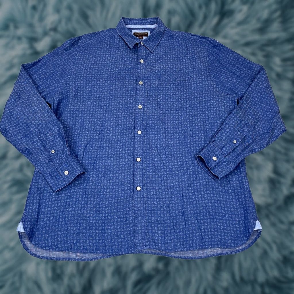 Johnston & Murphy Johnston & Murphy Mens XL Blue Paisley Long Sleeve Button-Up Linen Shirt Size US XL / EU 56 / 4 - 1 Thumbnail