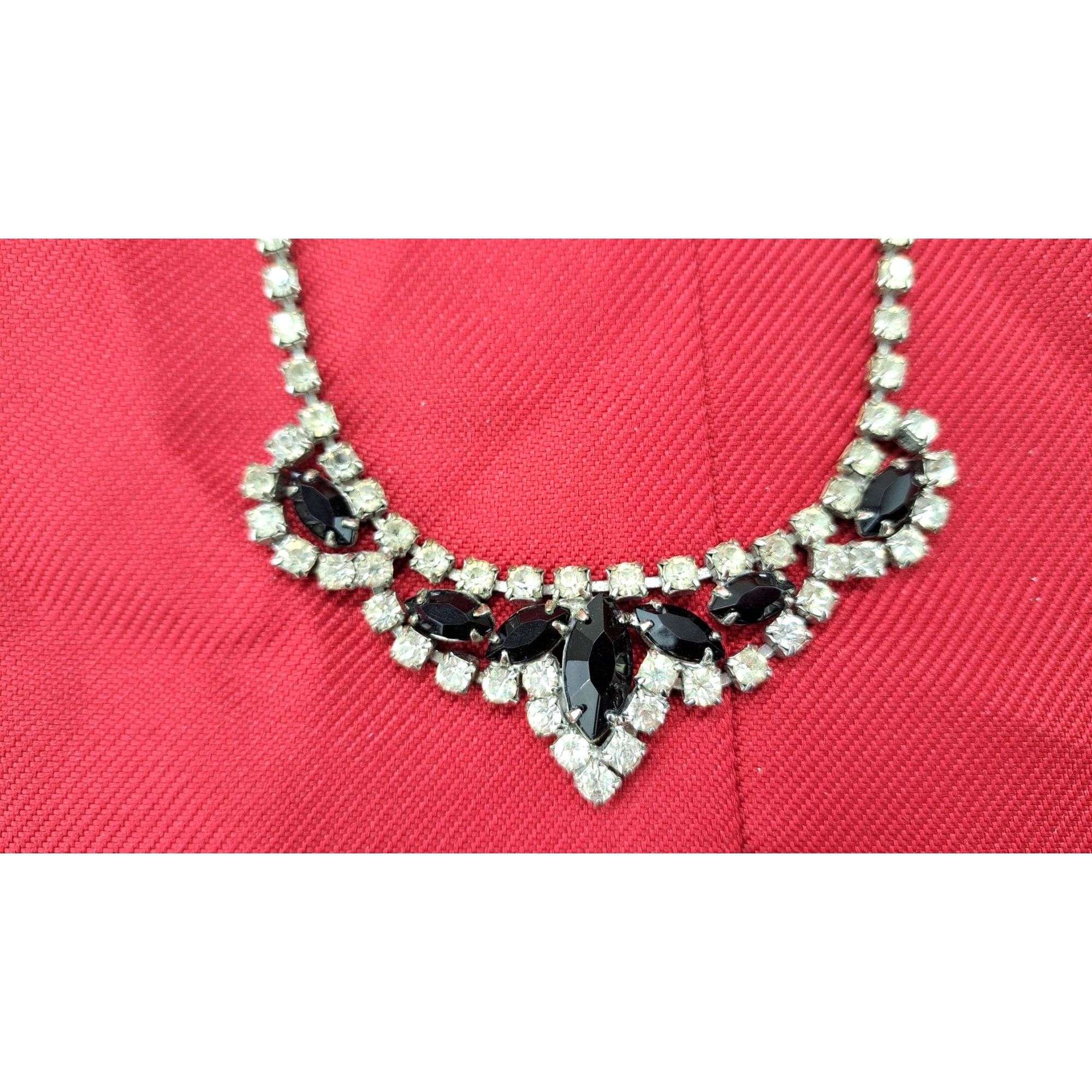 Other Vintage Clear Black Rhinestone Necklace Marquise 15 Inches Size ONE SIZE - 2 Thumbnail