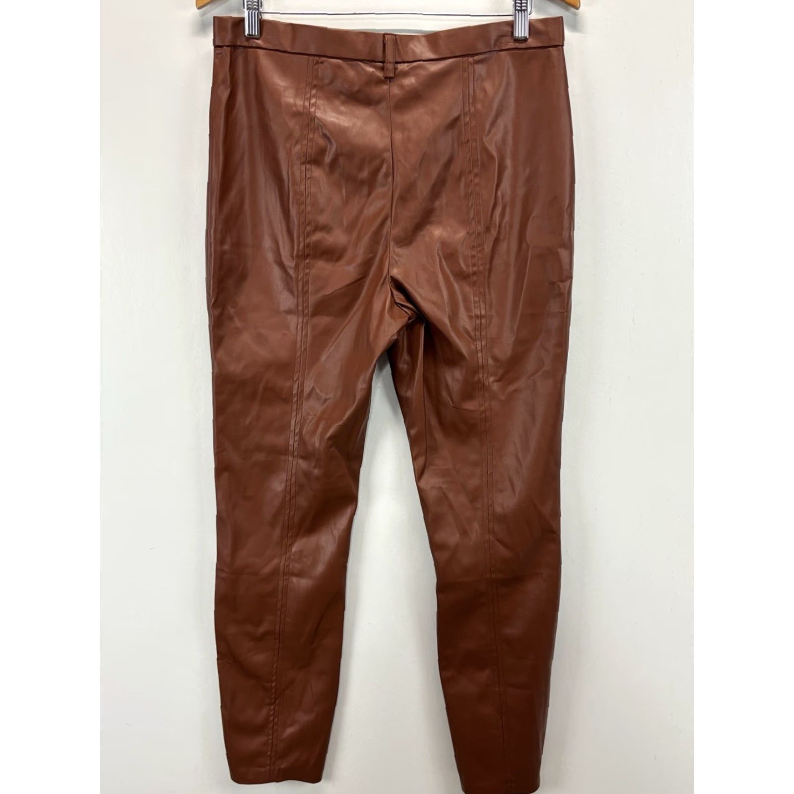 Jason Wu Jason Wu Faux Leather Pants Women’s XL Brown Split Hem Skinny Leg Rocker Vegan Size 40" / US 18 - 3 Thumbnail