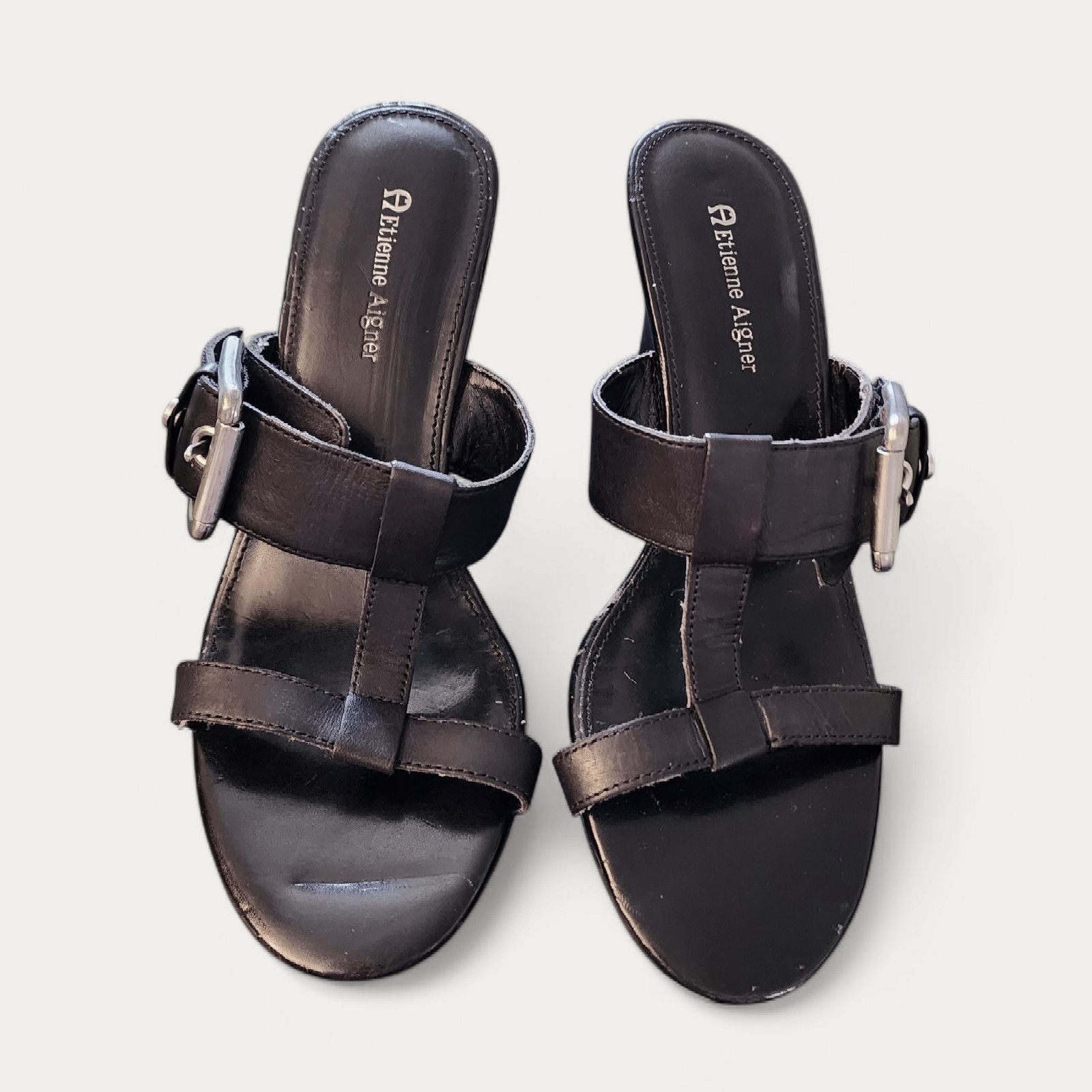 Etienne Aigner Etienne Aigner Mallard Wedge Slides Sandals Black Size 7.5M Size US 7.5 / IT 37.5 - 1 Thumbnail