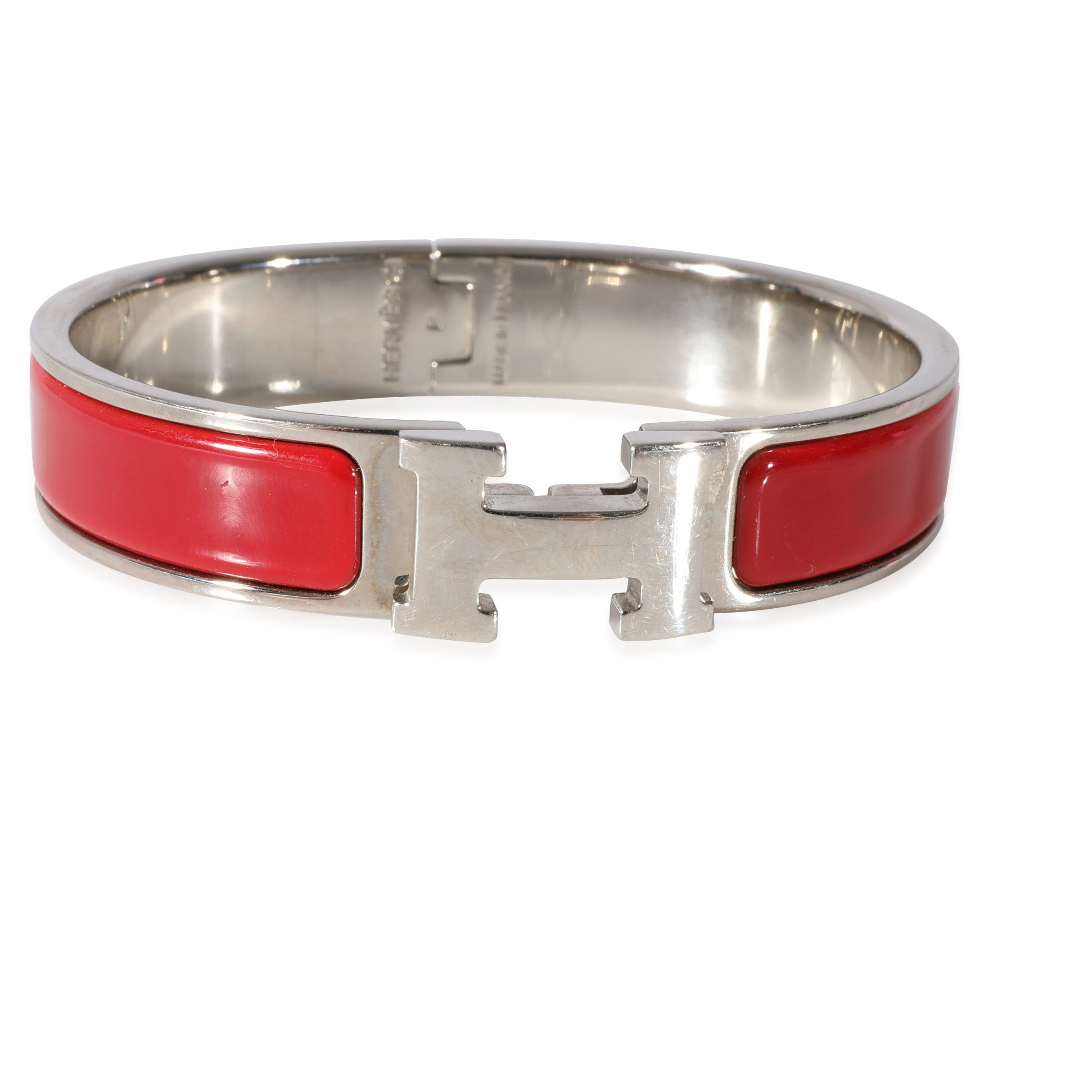 image of Hermes Clic H In Rouge Palladium Plated in Silver, Women's