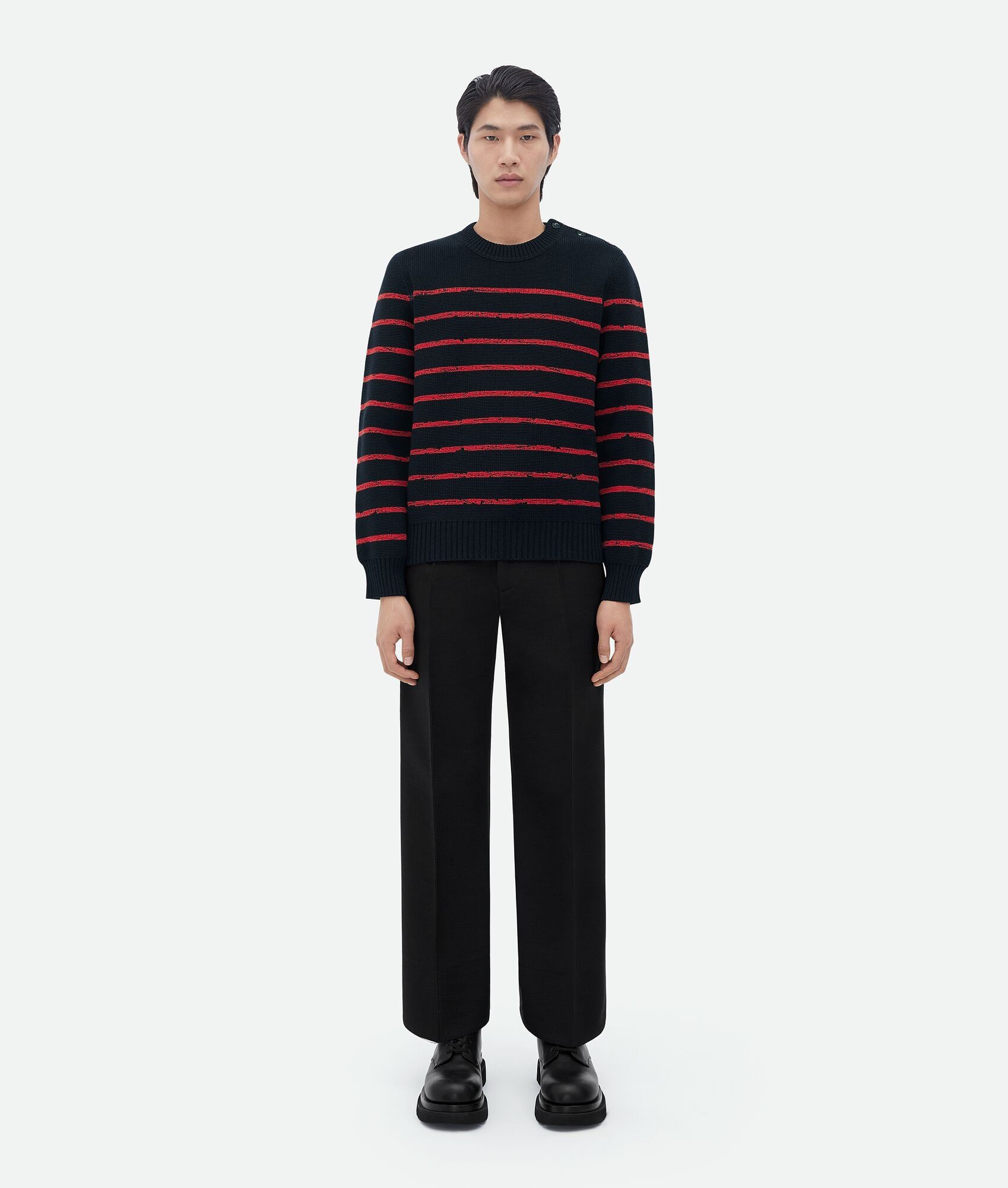 Bottega Veneta o1n1vont0125 Jacquard Striped Wool Jumper Midnight Blue/Red Size US S / EU 44-46 / 1 - 1 Thumbnail