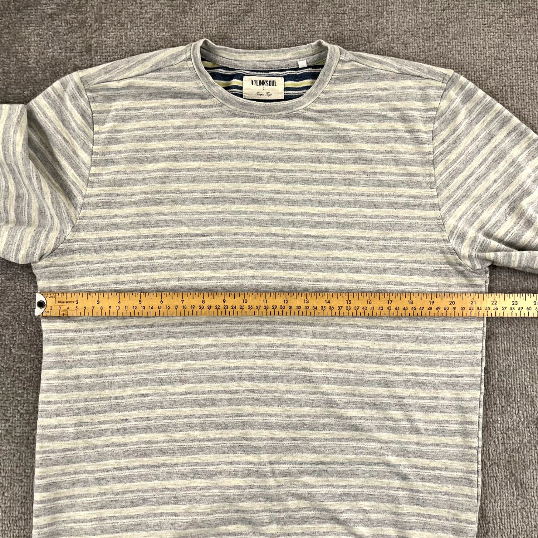 Vintage LINKSOUL Pullover Mens Large Gray Blue Reverse Stripe Golf Sweater Tempus Fugit Size US L / EU 52-54 / 3 - 5 Thumbnail