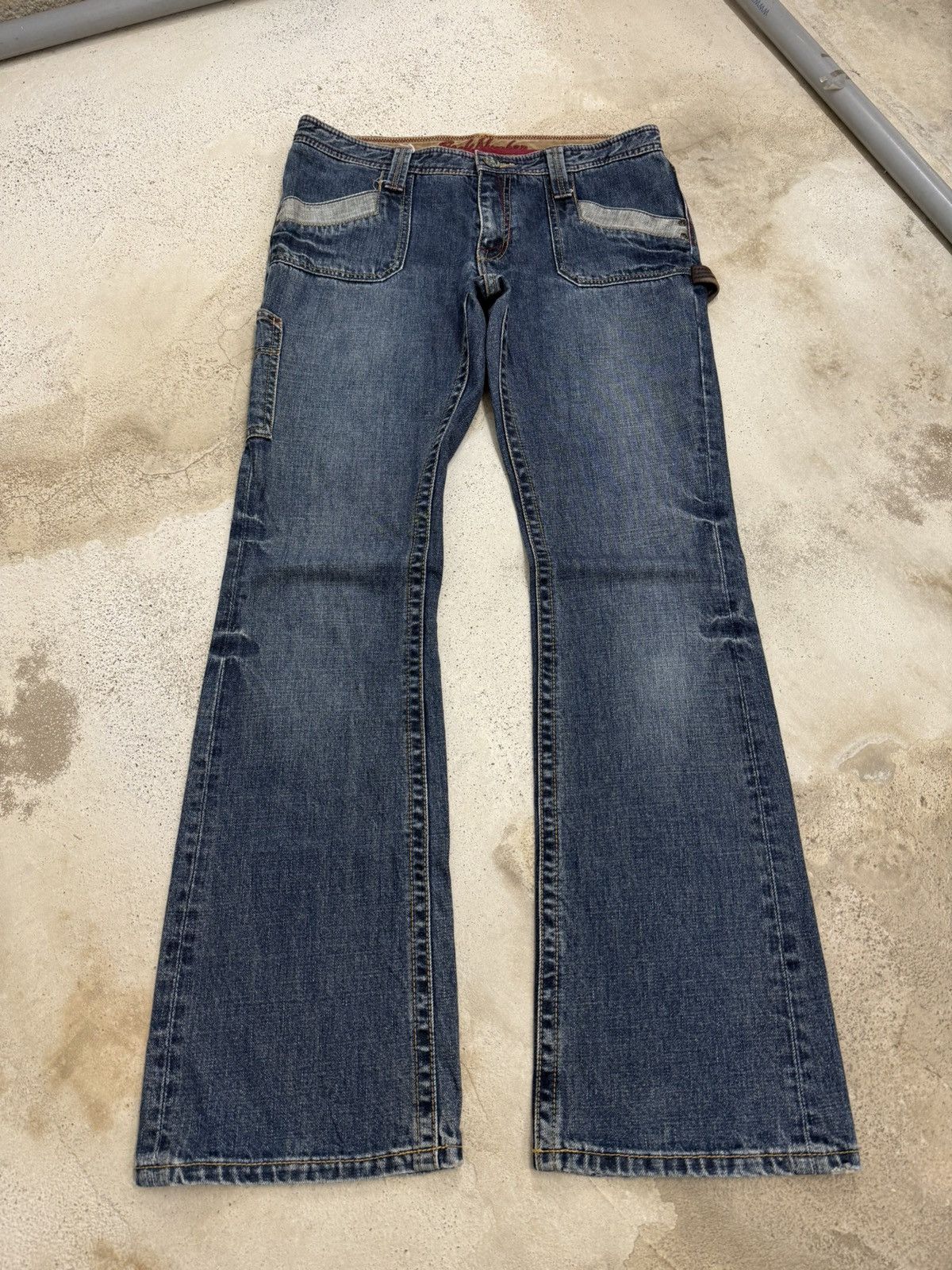 Japanese Brand Back Number Flare Carpenter Whisker Denim Pants Size US 31 - 1 Thumbnail