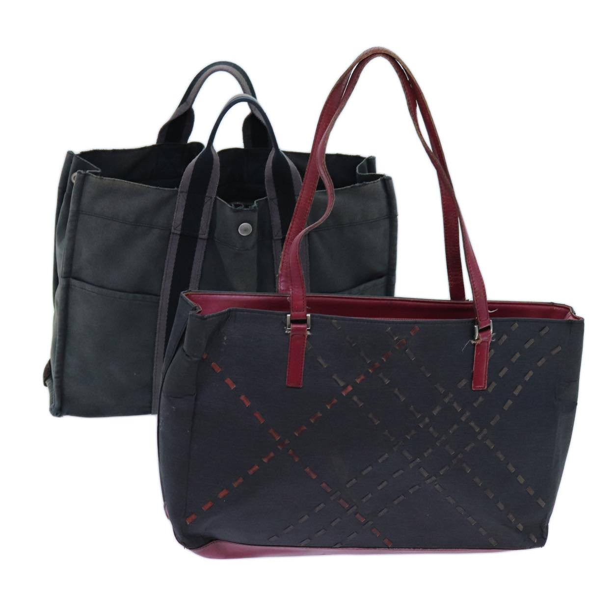 image of Burberry Hermes Hand Bag Canvas 2Set Gray Black Auth Bs13501, Women's