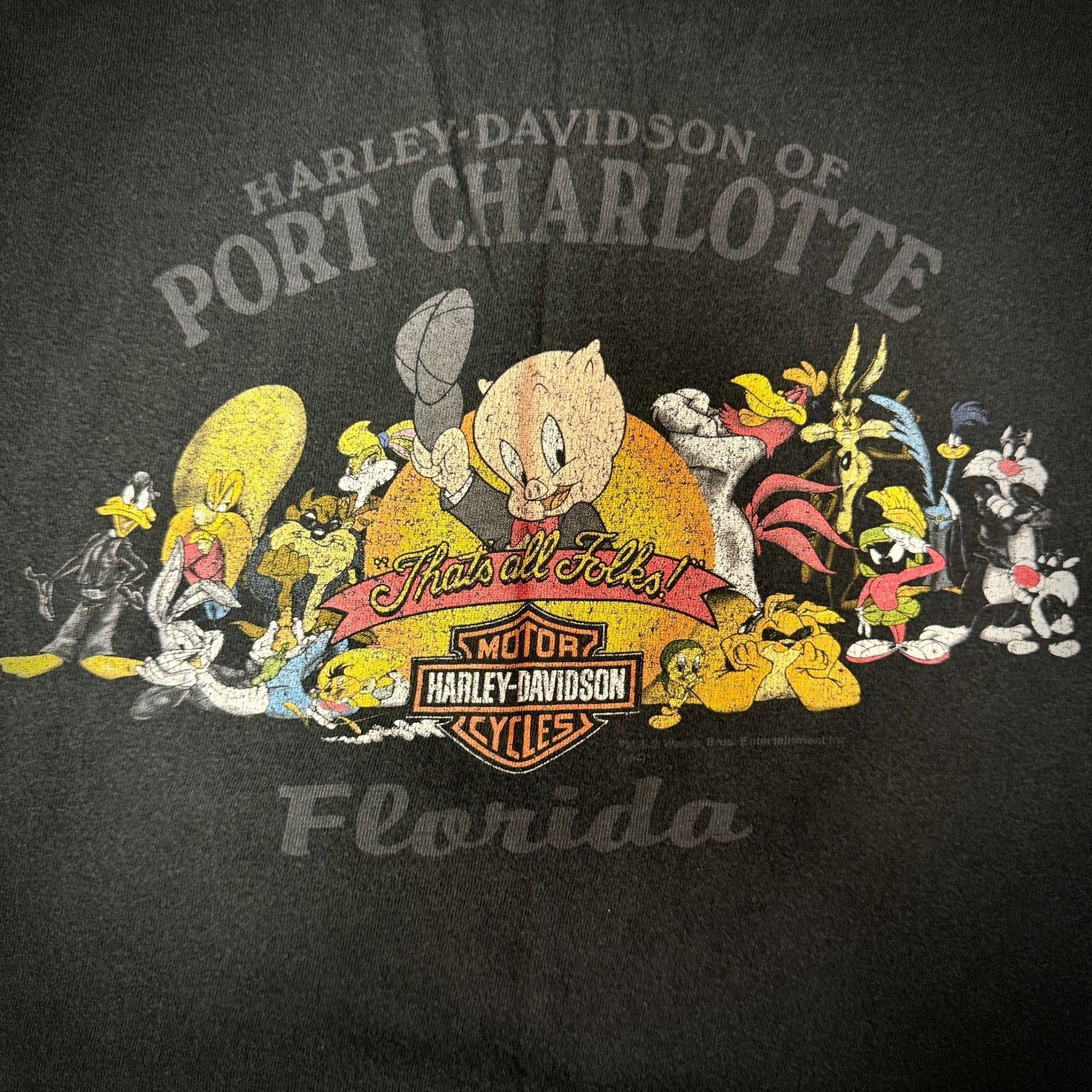 Harley Davidson 90s Meaner Than A JUNKYARD DOG Motorcycle Looney Tunes Shirt Size US XL / EU 56 / 4 - 1 Thumbnail
