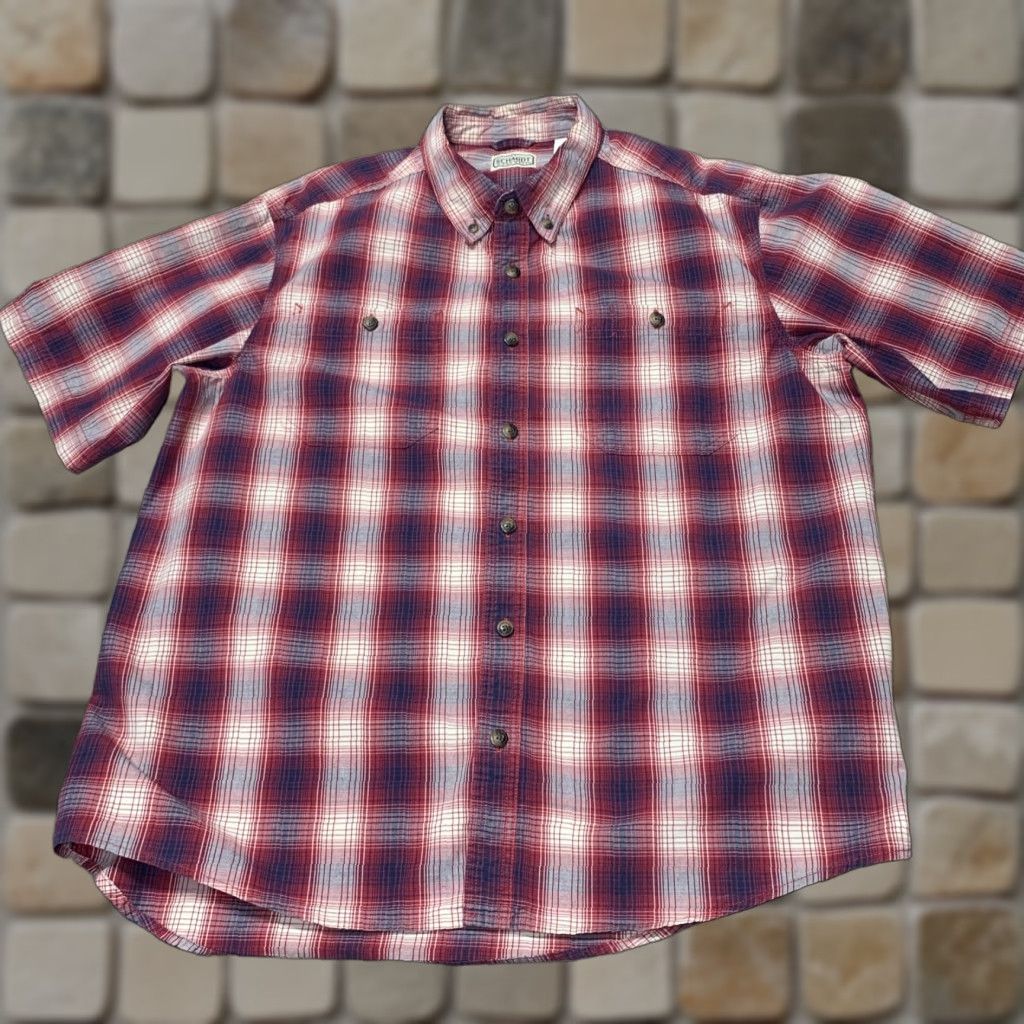 Vintage C.E. Schmidt Shirt Short Sleeve Red Button Down Front Check Plaid Pockets Large Size US L / EU 52-54 / 3 - 1 Thumbnail