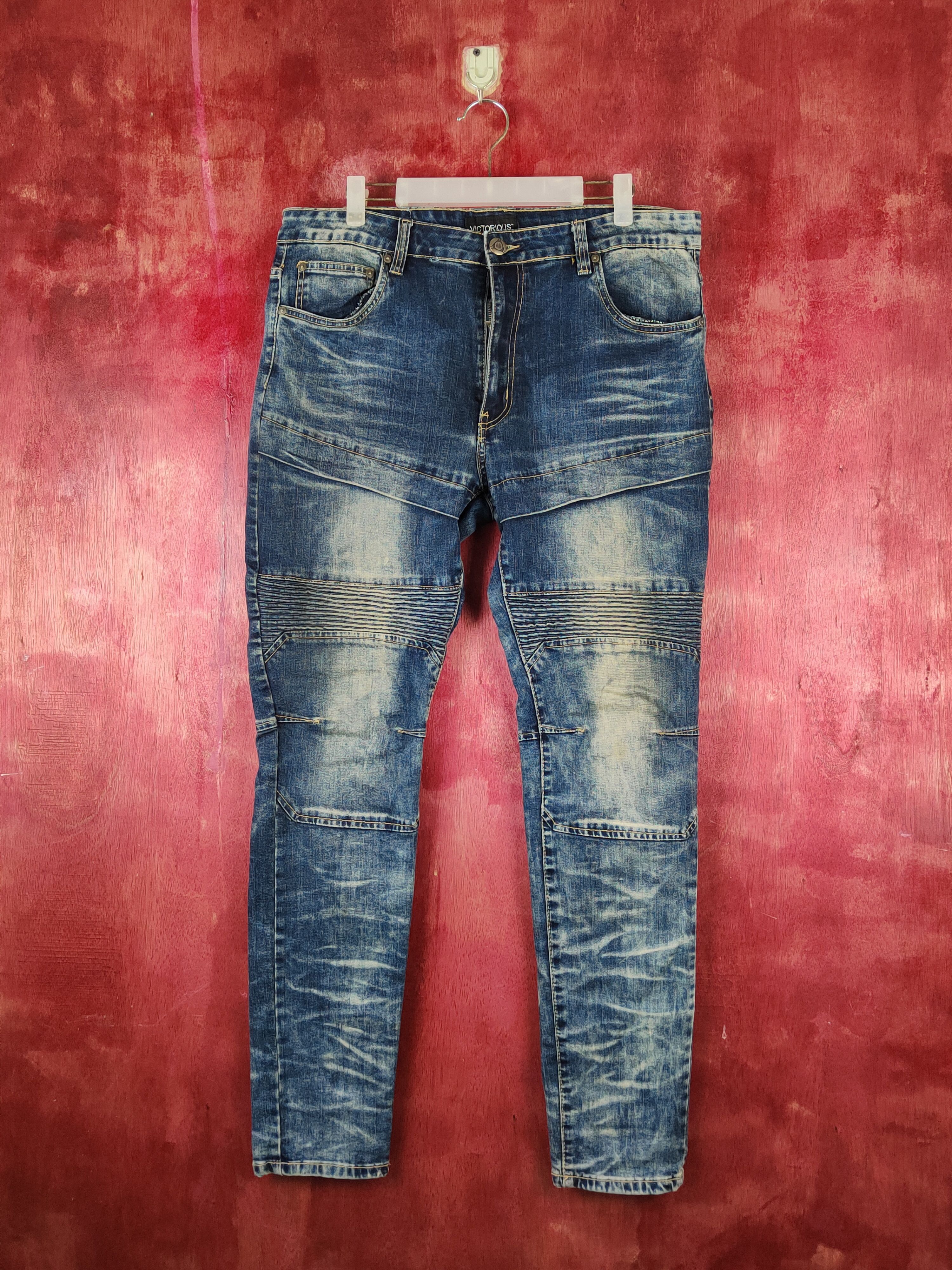 Japanese Brand Victorious bikers Distressed Ripped Skinny Jeans #S2309 Size US 34 / EU 50 - 1 Thumbnail