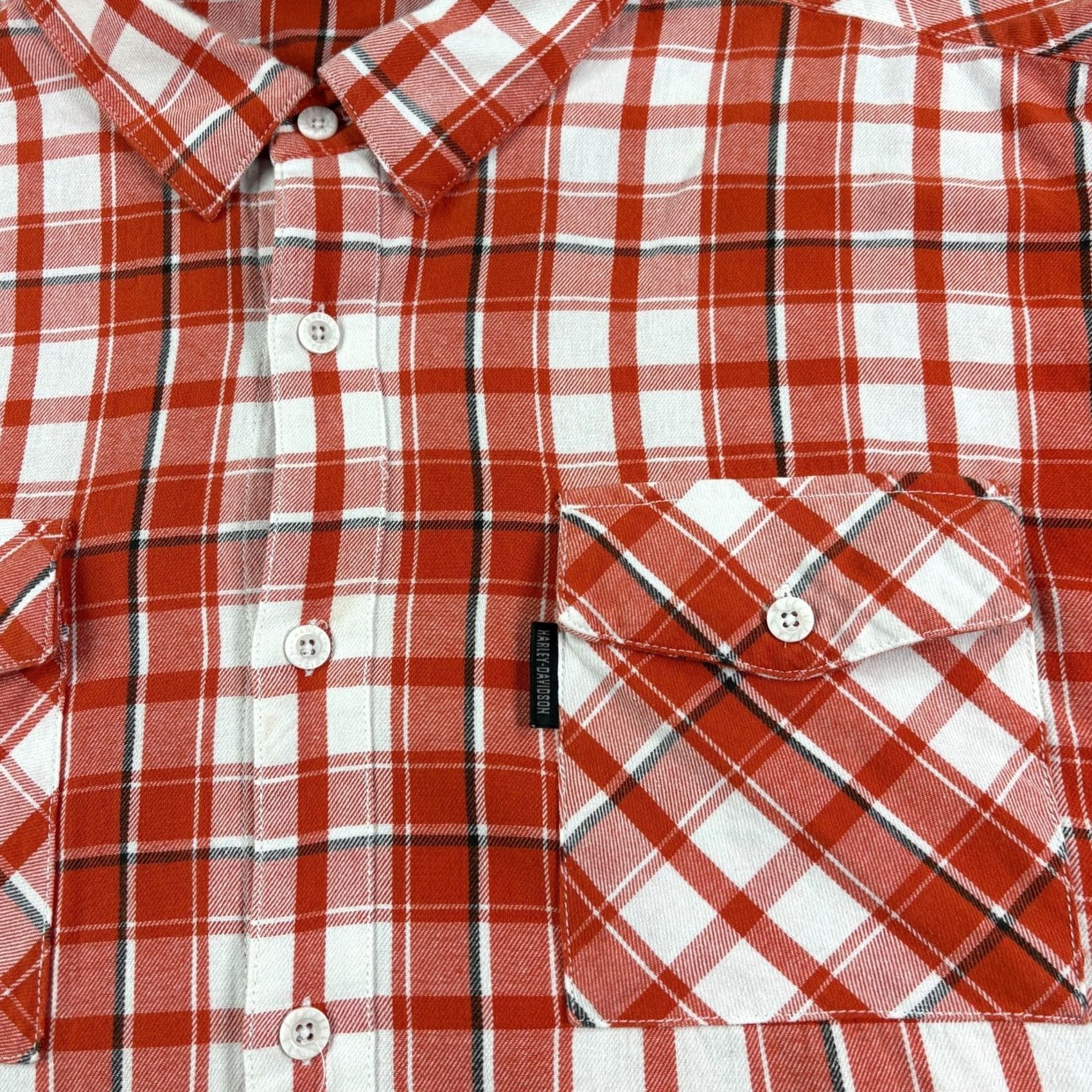Harley Davidson Harley-Davidson Shirt Mens 3XL Orange Plaid Button-Up Short Sleeve Biker Casual Shirt Mens Size US XXL / EU 58 / 5 - 2 Thumbnail