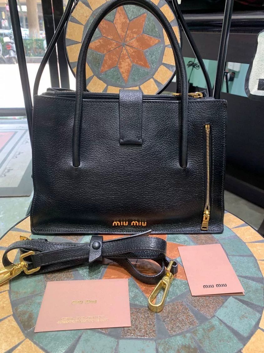 Miu Miu Miu Miu Classic Black Leather Accordion Bag Size ONE SIZE - 1 Thumbnail