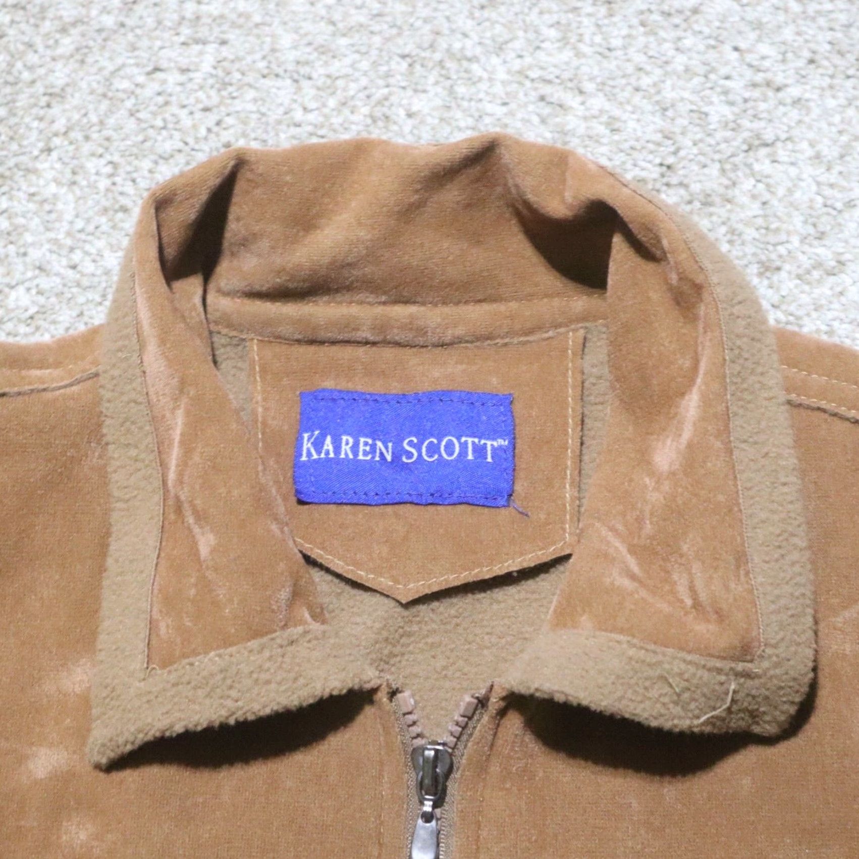 Vintage Karen Scott Jacket XL Women Tan Brown Zip Up Coat/Vest? Size XL / US 12-14 / IT 48-50 - 2 Thumbnail