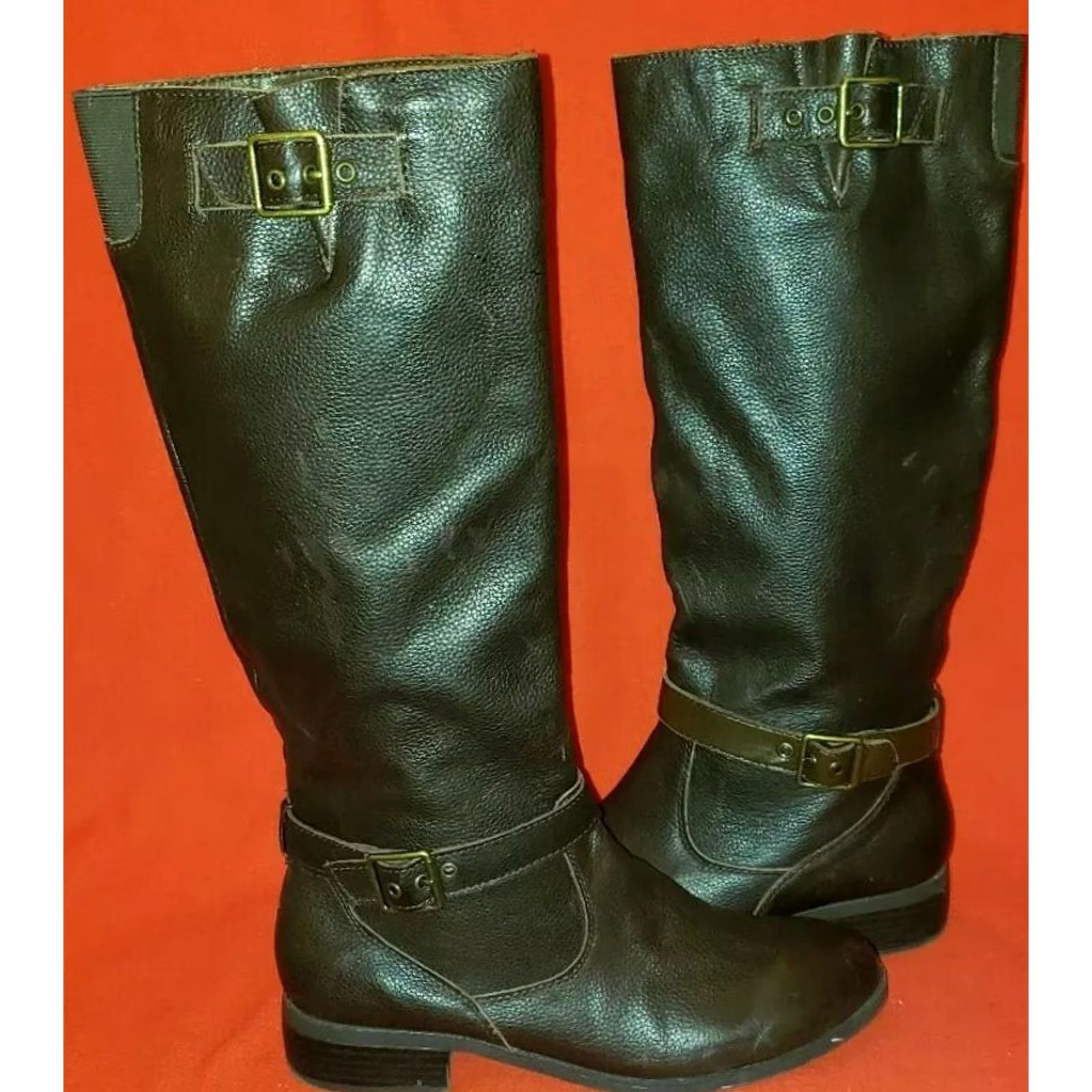 Vintage Women's Riding Boots Size 8.5M Brown REAL LEATHER Harness Strap With Buckle Boots Size US 7 / IT 37 - 6 Thumbnail
