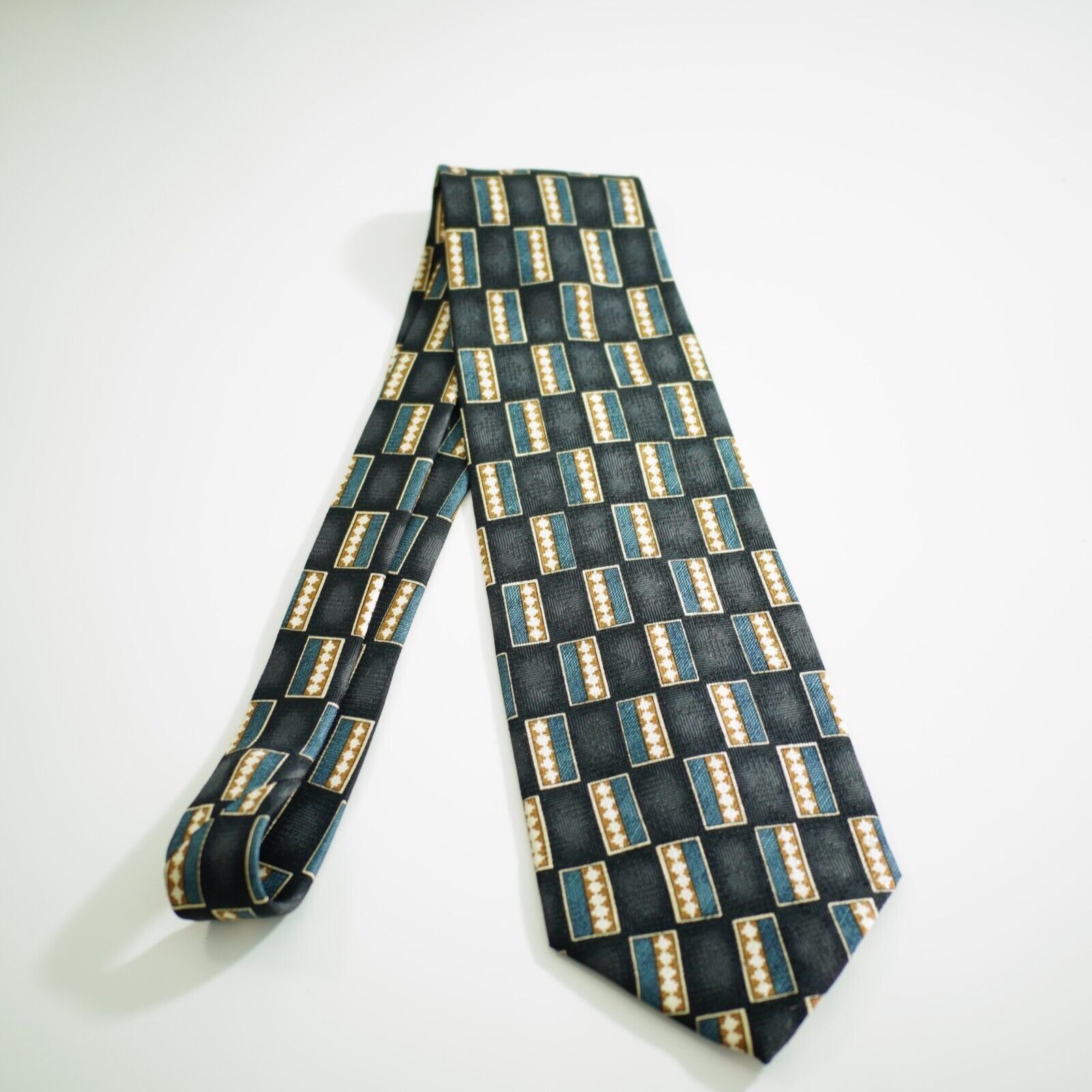 Designer Louis Roth Black Blue Tan Abstract Geometric Jacquard Print Size ONE SIZE - 6 Thumbnail