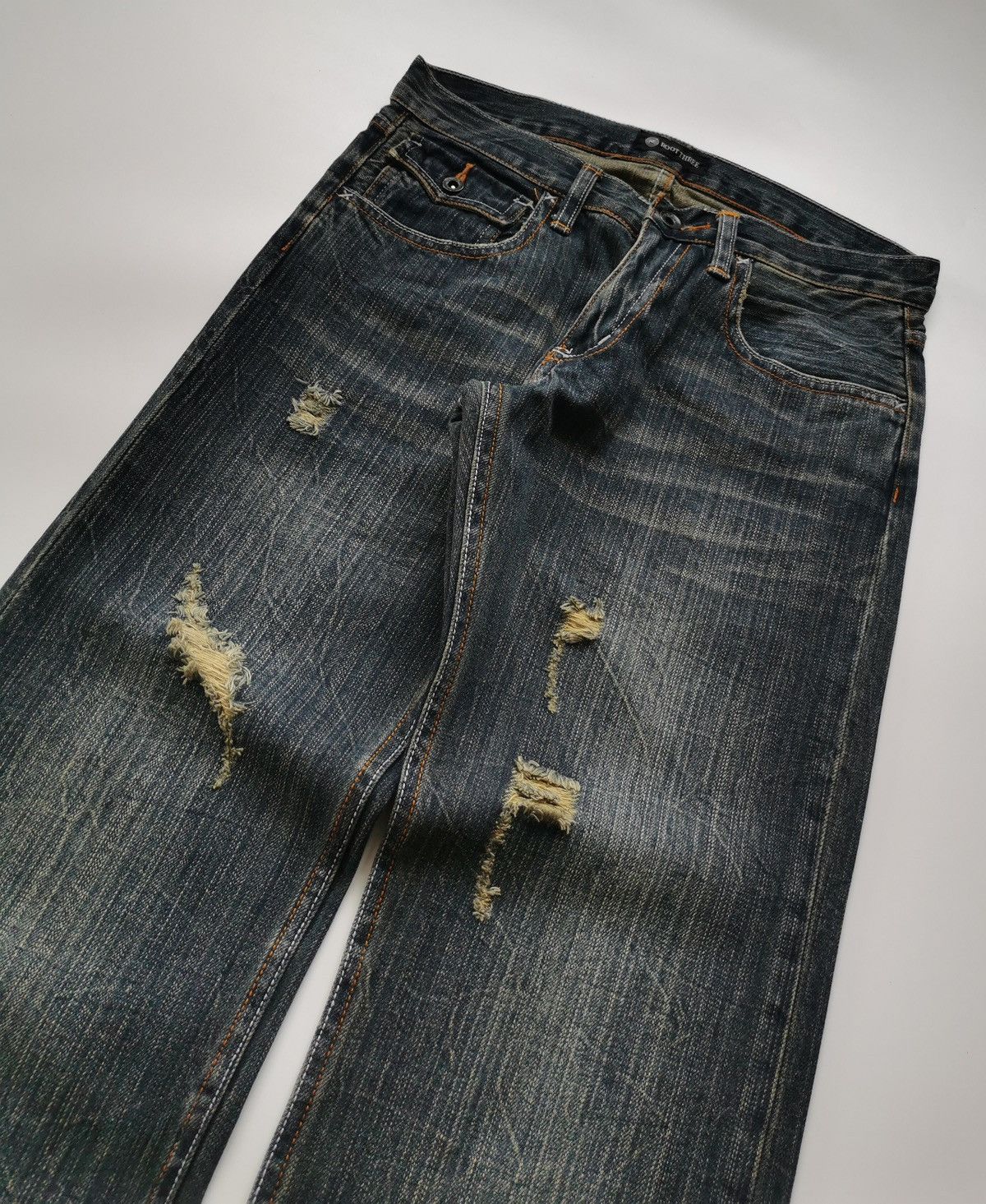 Japanese Brand Root Three Japan Patch Pocket Loose Fit Distressed Jeans Size US 30 / EU 46 - 3 Thumbnail