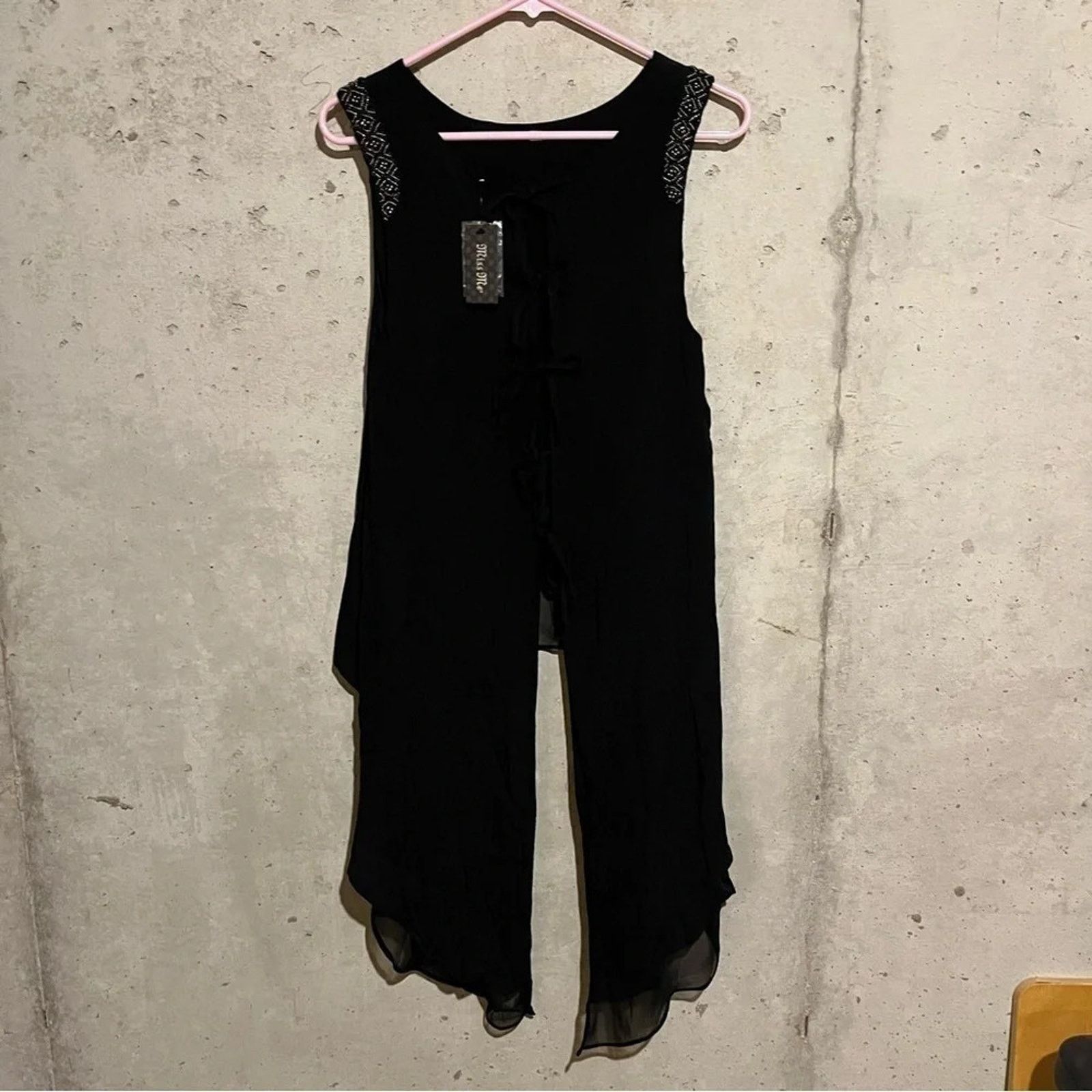 Miss Me Miss Me Black Tie Up Open Back Beaded Tank Top Sz M - NWT Size M / US 6-8 / IT 42-44 - 6 Thumbnail