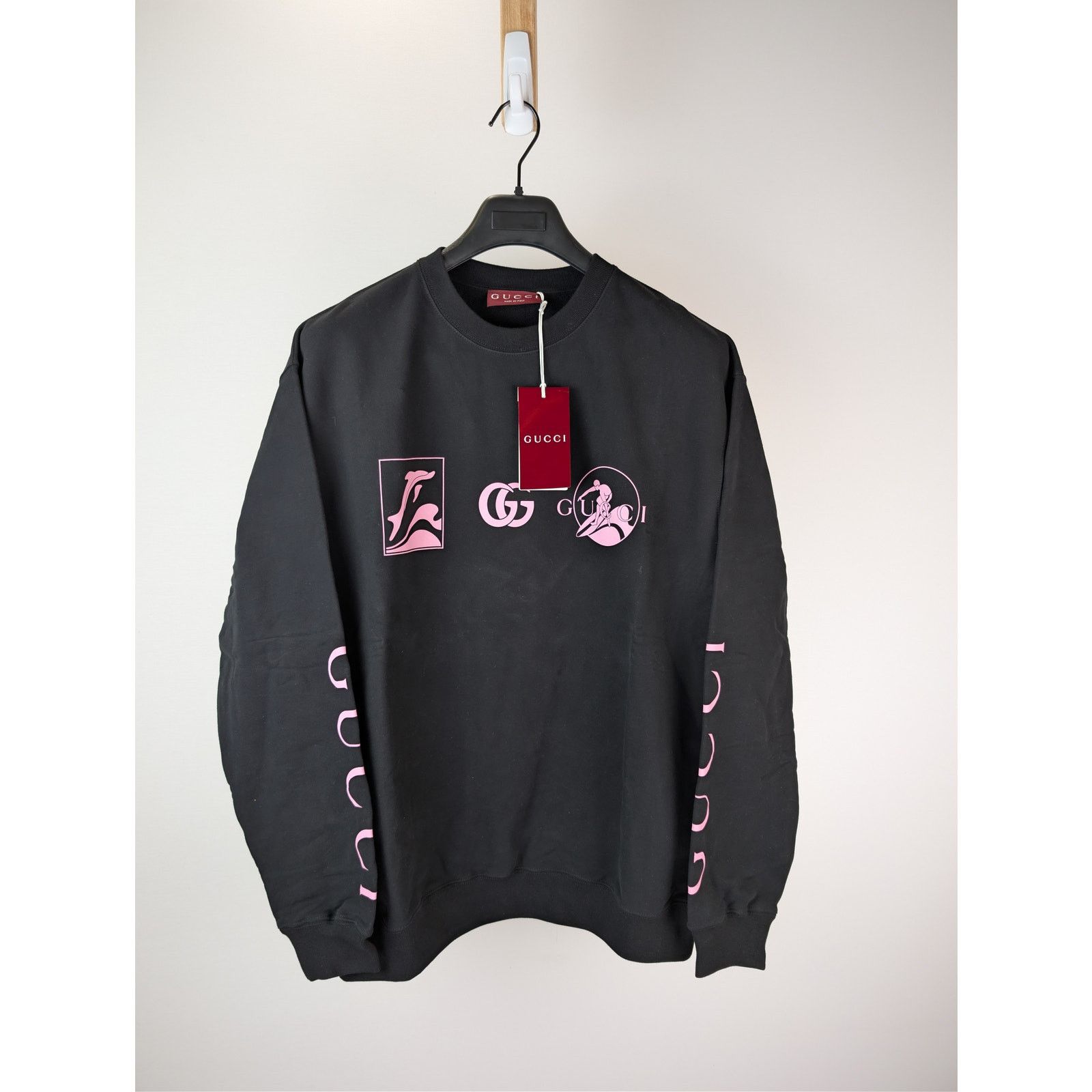 Gucci o1rshd1 Printed Logo Cotton Sweatshirt in Black / Light Pink Size US L / EU 52-54 / 3 - 8 Thumbnail