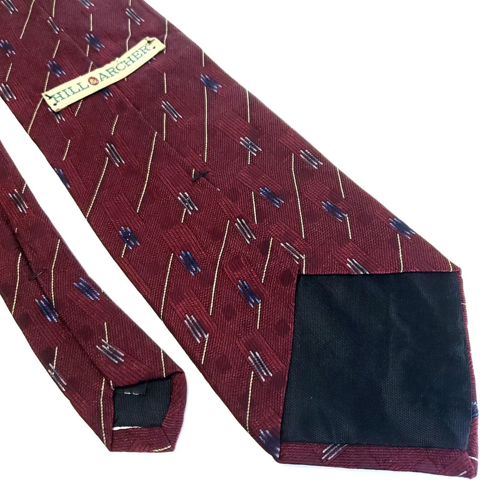 Designer Hill Archer Red Woven Geometric Striped Wide Silk Tie Size ONE SIZE - 5 Thumbnail