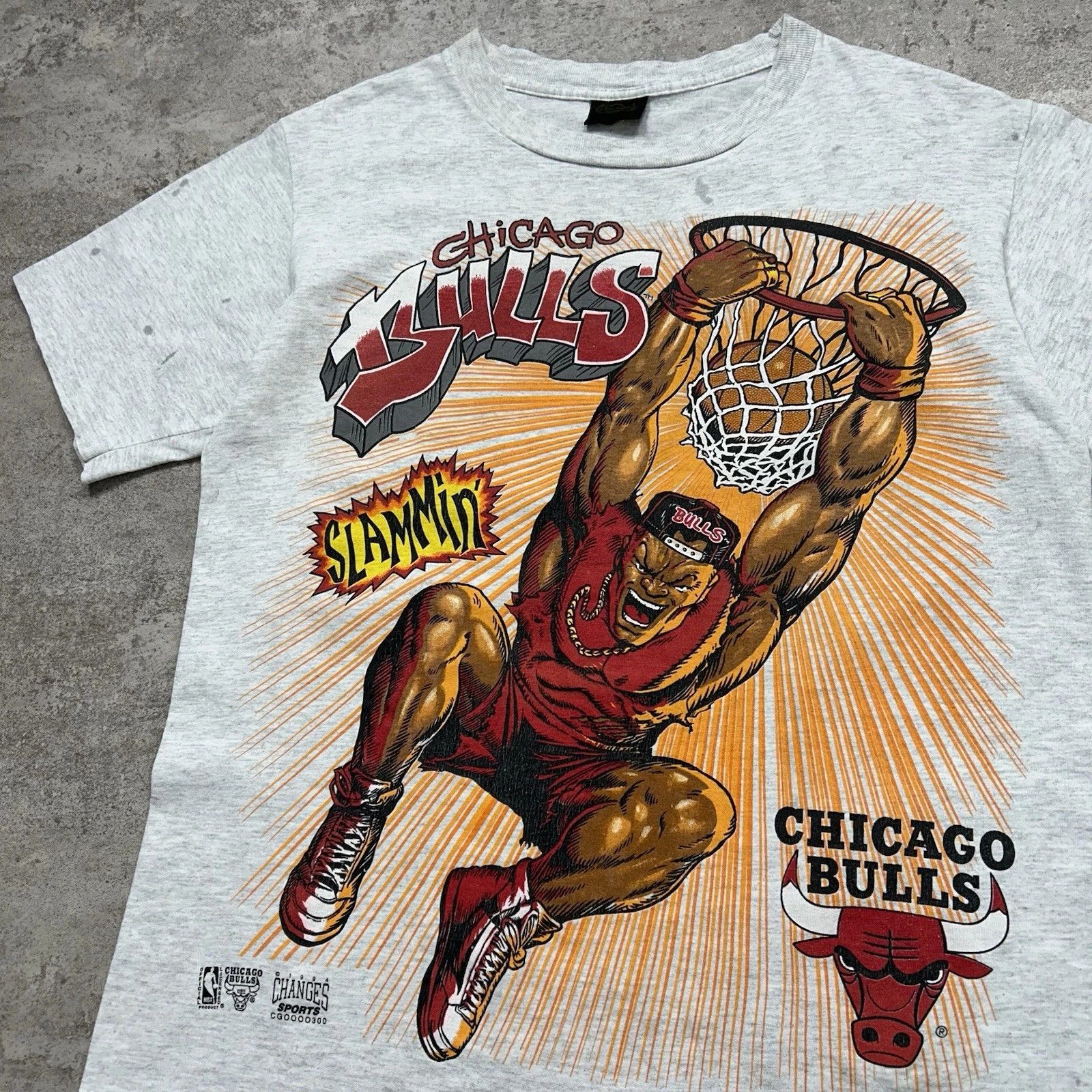 NBA × Vintage CHICAGO BULLS SLAMMIN SUPERHIRO 1994 CHANGES SPORTS T-SHIRT Size US L / EU 52-54 / 3 - 2 Thumbnail