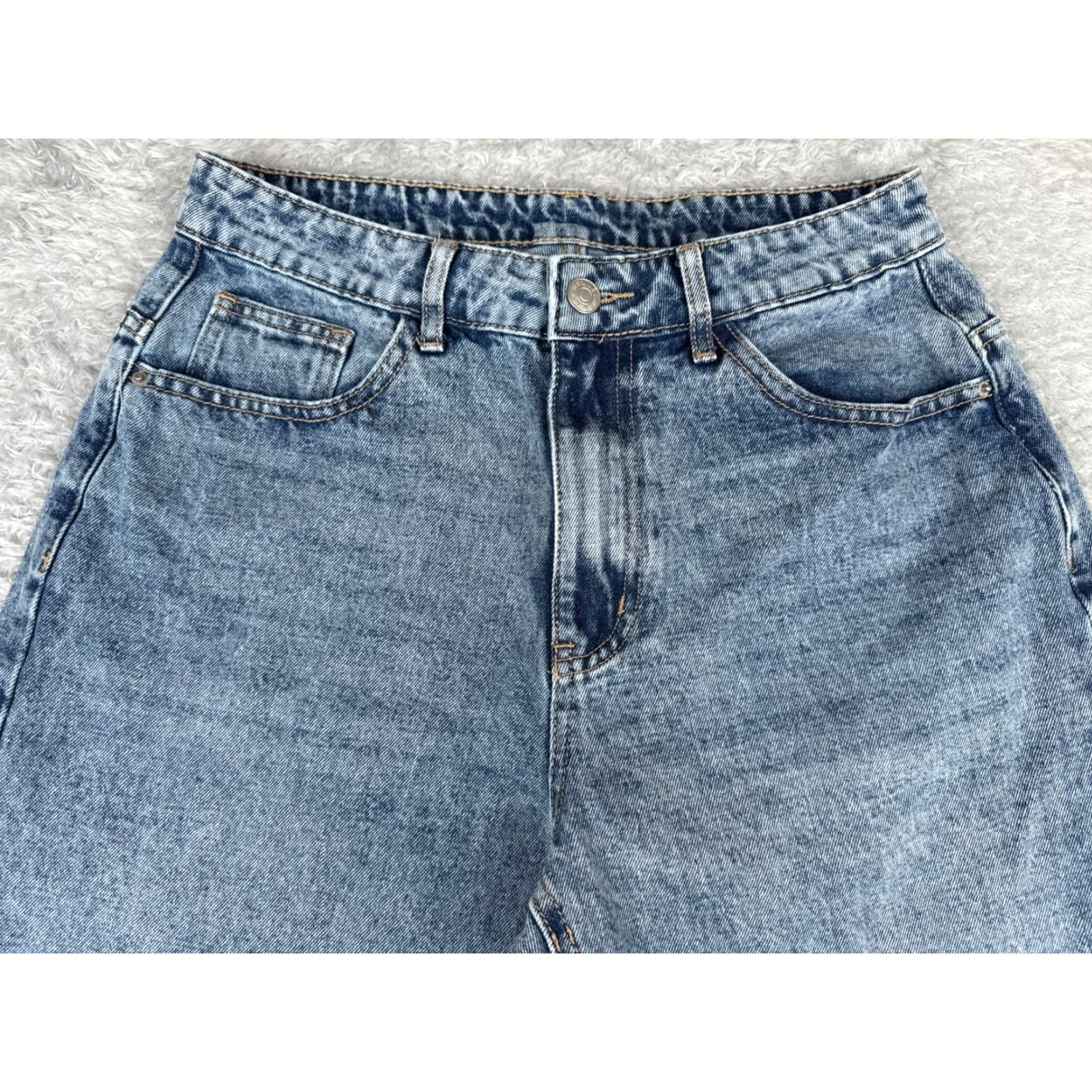 Shein SheIn Jeans Women 29x29 Blue Denim Wide-Leg High Rise 5-Pocket Button Zip Cotton Blend Retro 90s Womens Size 29" - 4 Thumbnail