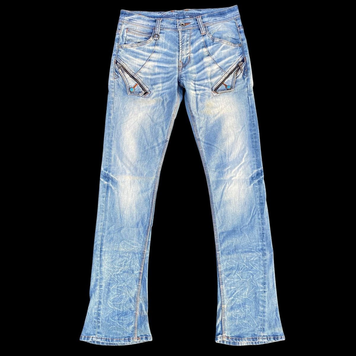 If Six Was Nine × Japanese Brand Flare Nicole Club For Men Blue Stone Zip Denim Jeans Size US 32 / EU 48 - 1 Thumbnail