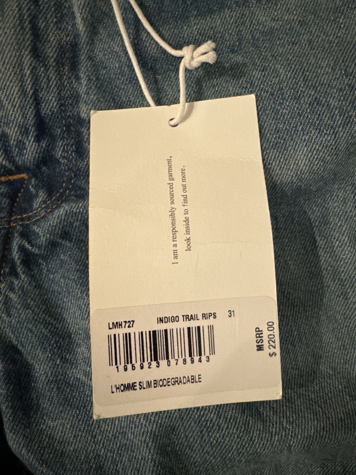 Frame 🔥🔥FRAME MENS 31 L’HOMME SLIM INDIGO TRAIL RIPS JEAN DENIM Size US 31 - 4 Thumbnail